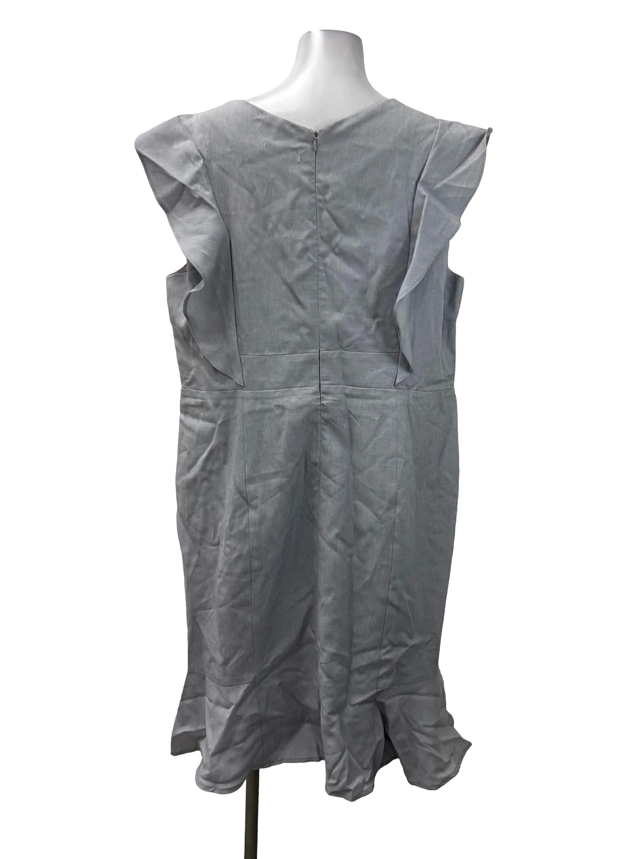 Blueish Grey V-Neck Ruffle Midi Dress - Image 2