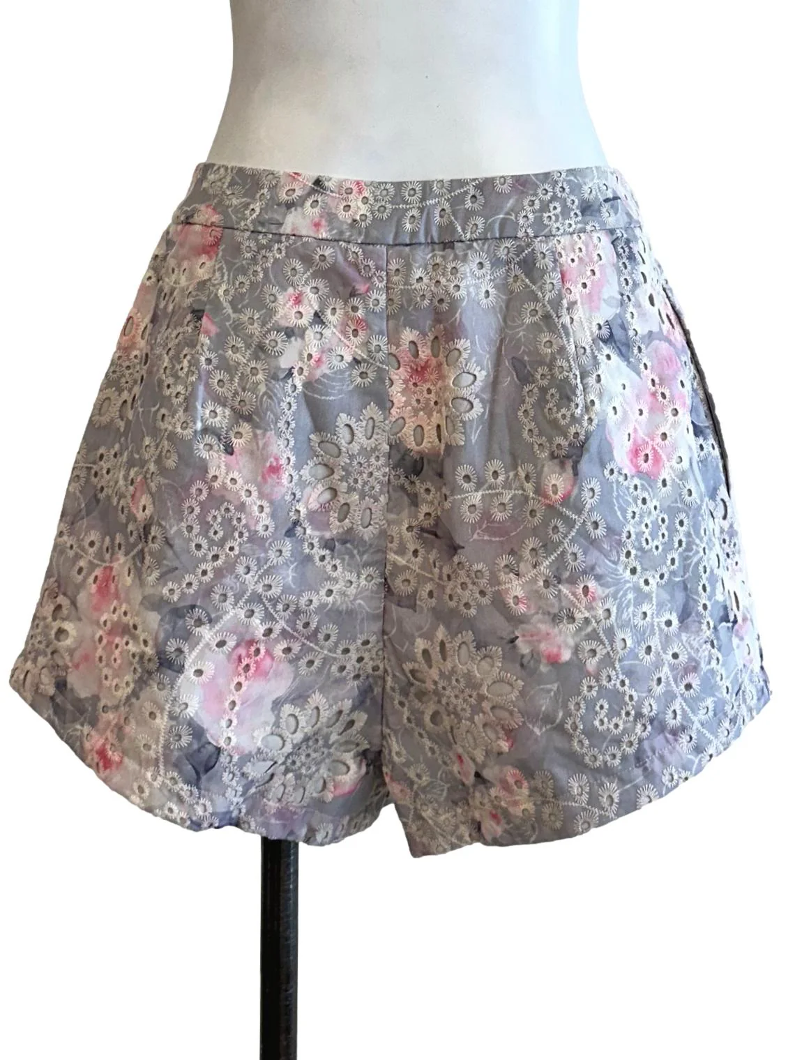 Grey Blue Eyelet Shorts - Image 2