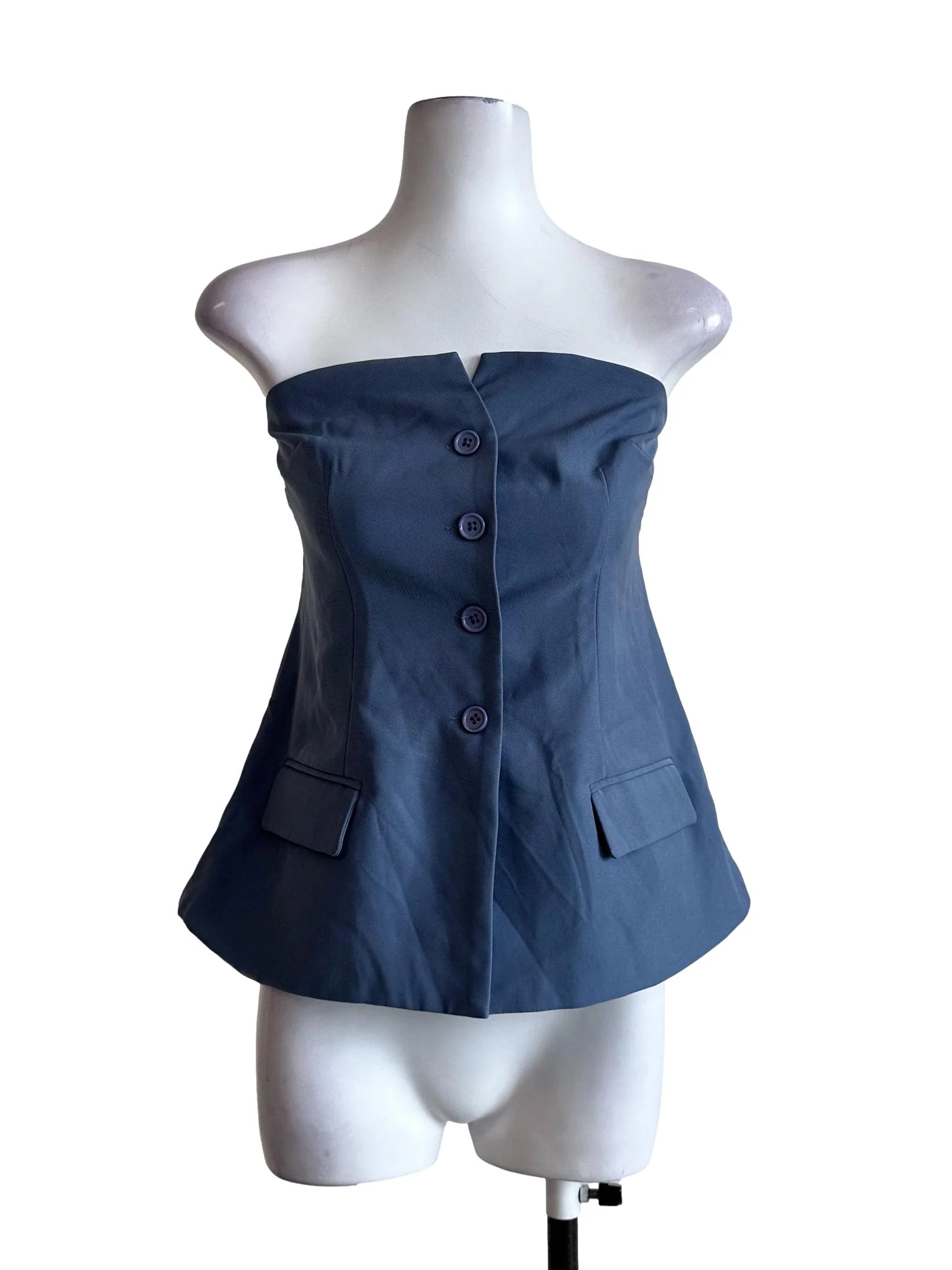 Bluish Grey Strapless Vest