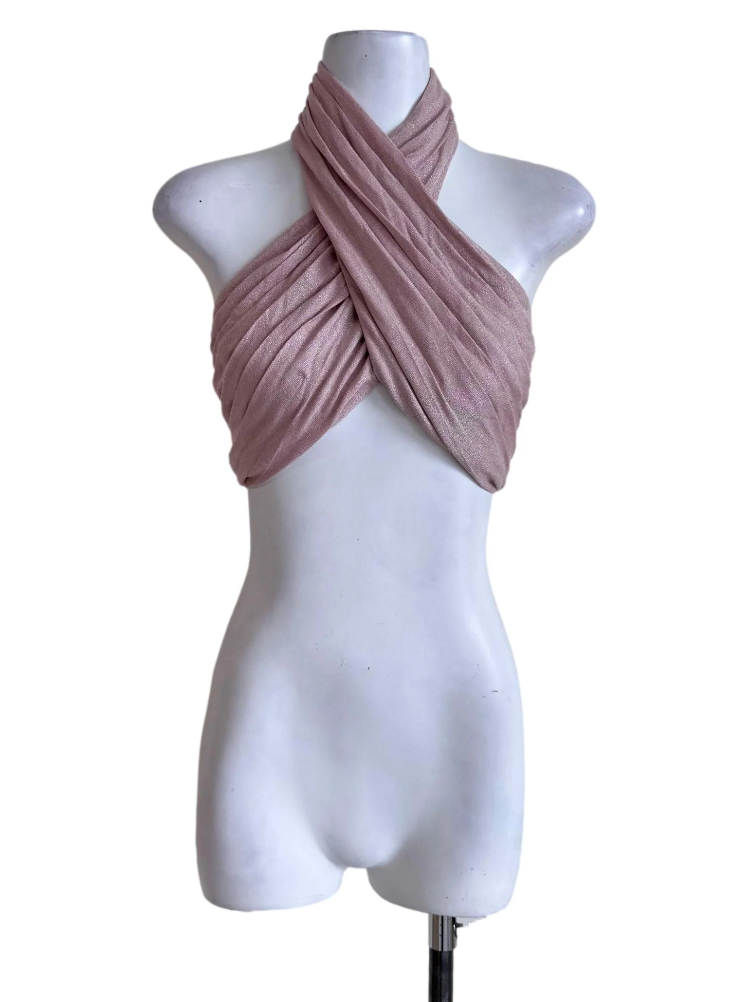 Blush Pink Cross-Halter Ruched Crop Top
