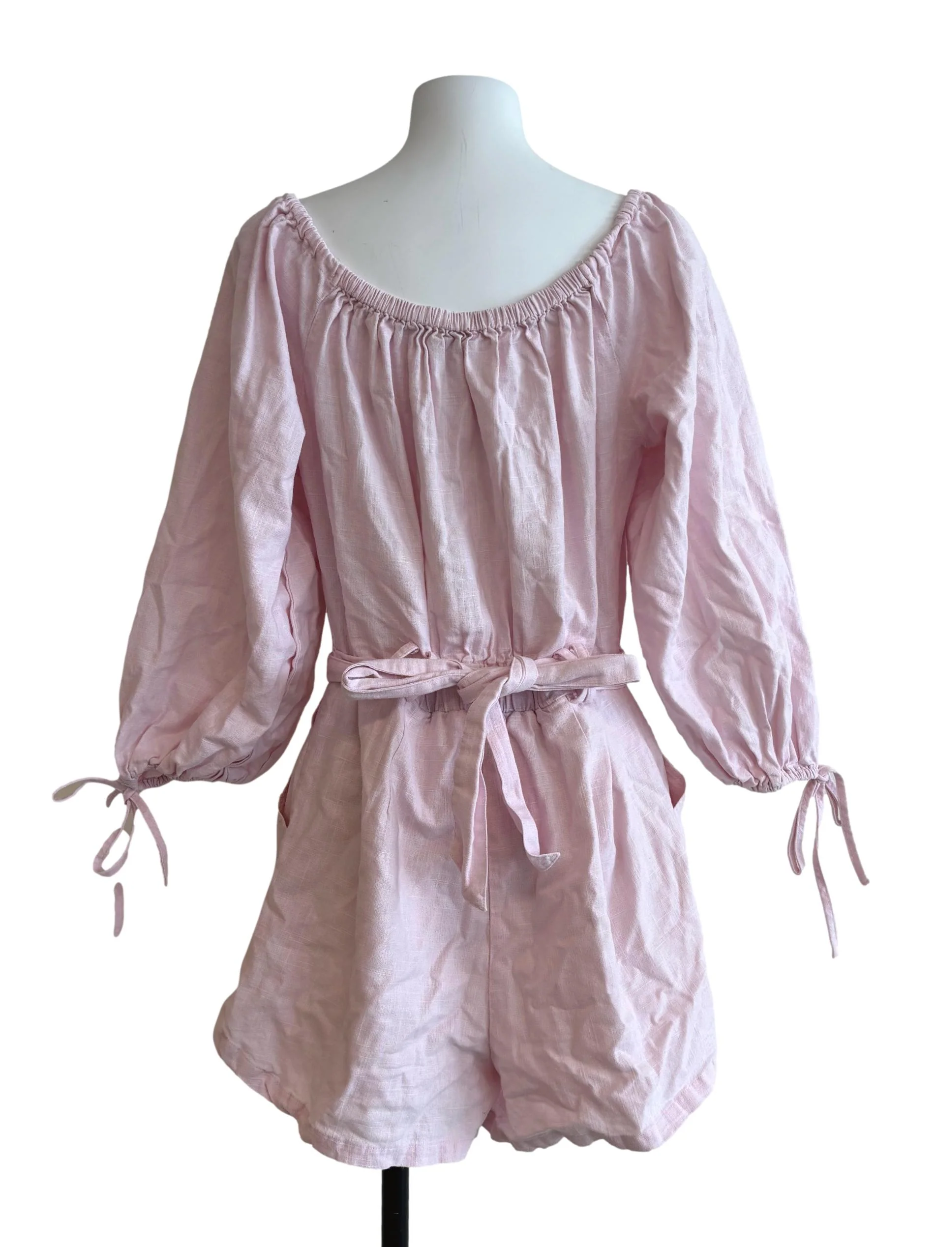 Blush Pink Linen Romper - Image 2
