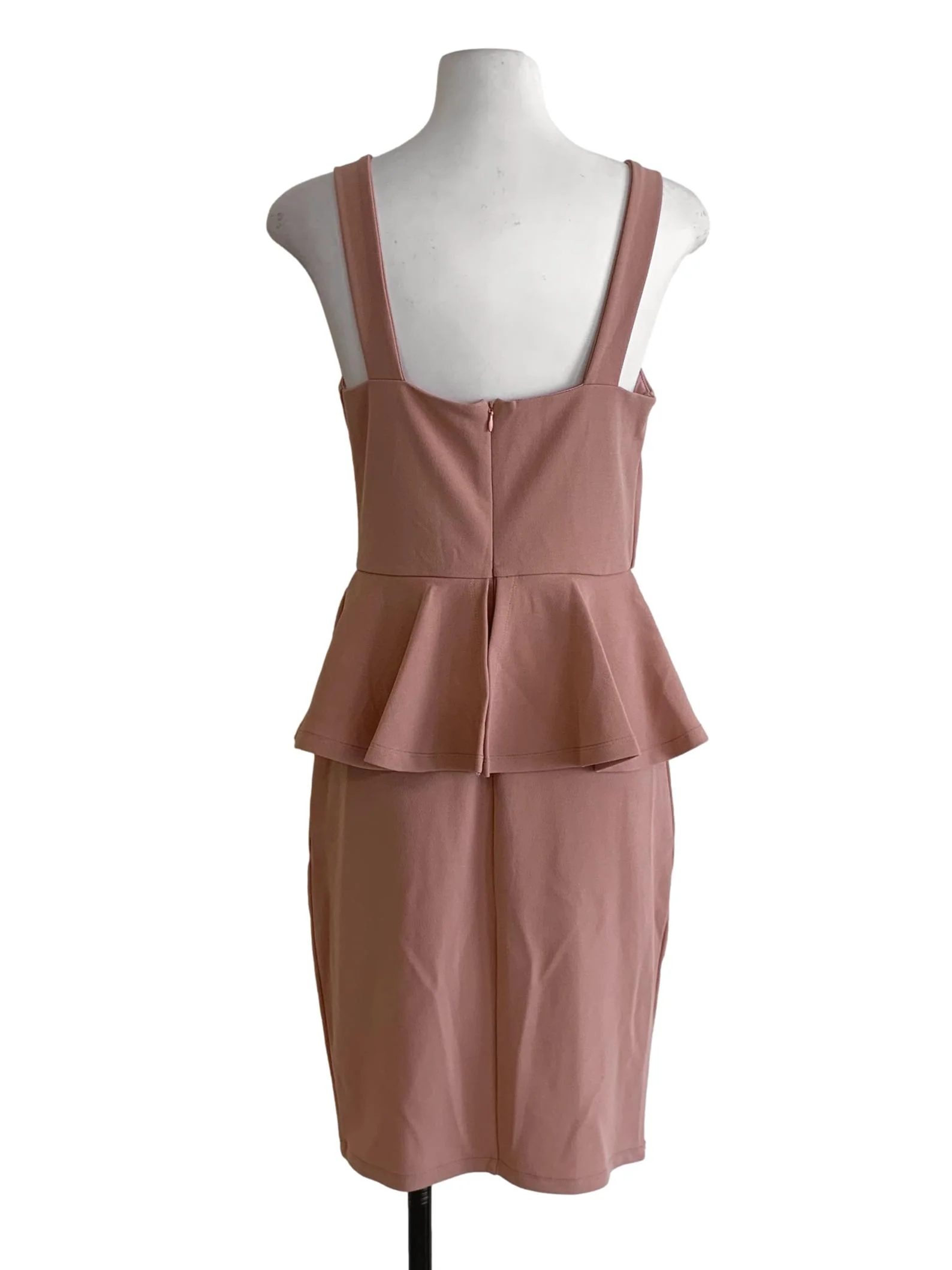 Blush Pink Plain Peplum Dress - Image 2
