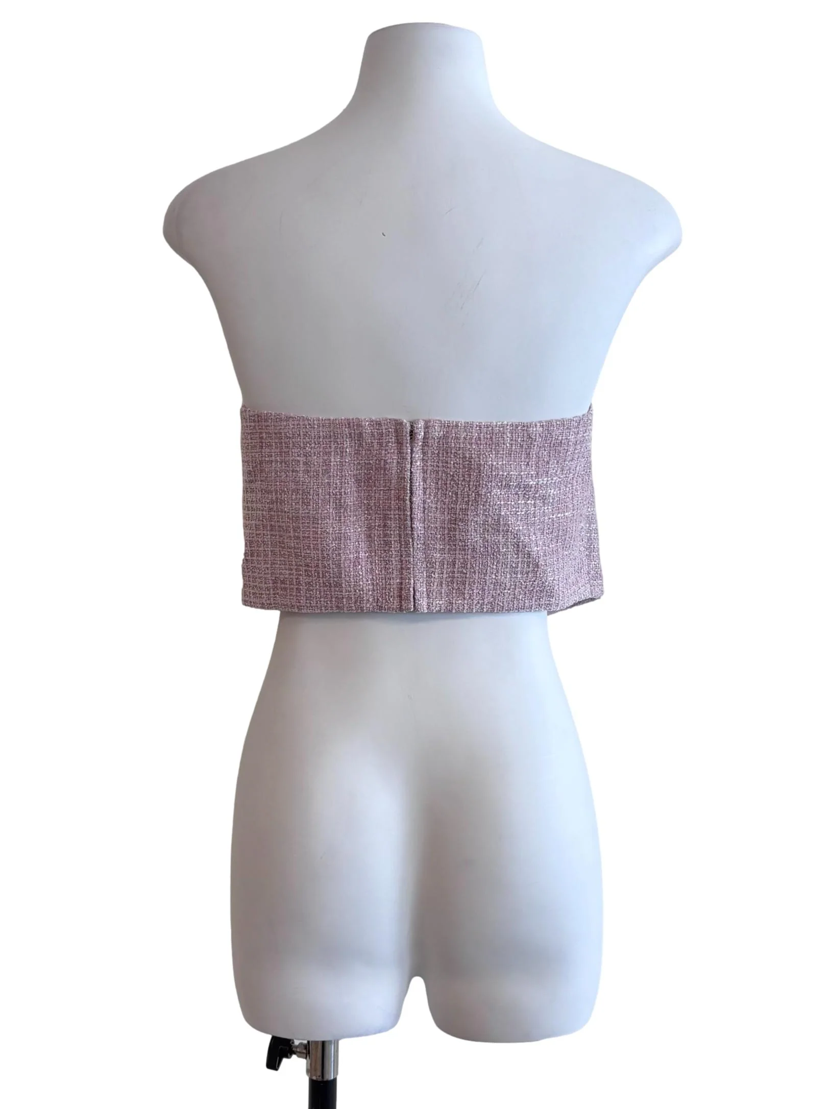 Blush Pink Tweed Strapless Crop Top - Image 2