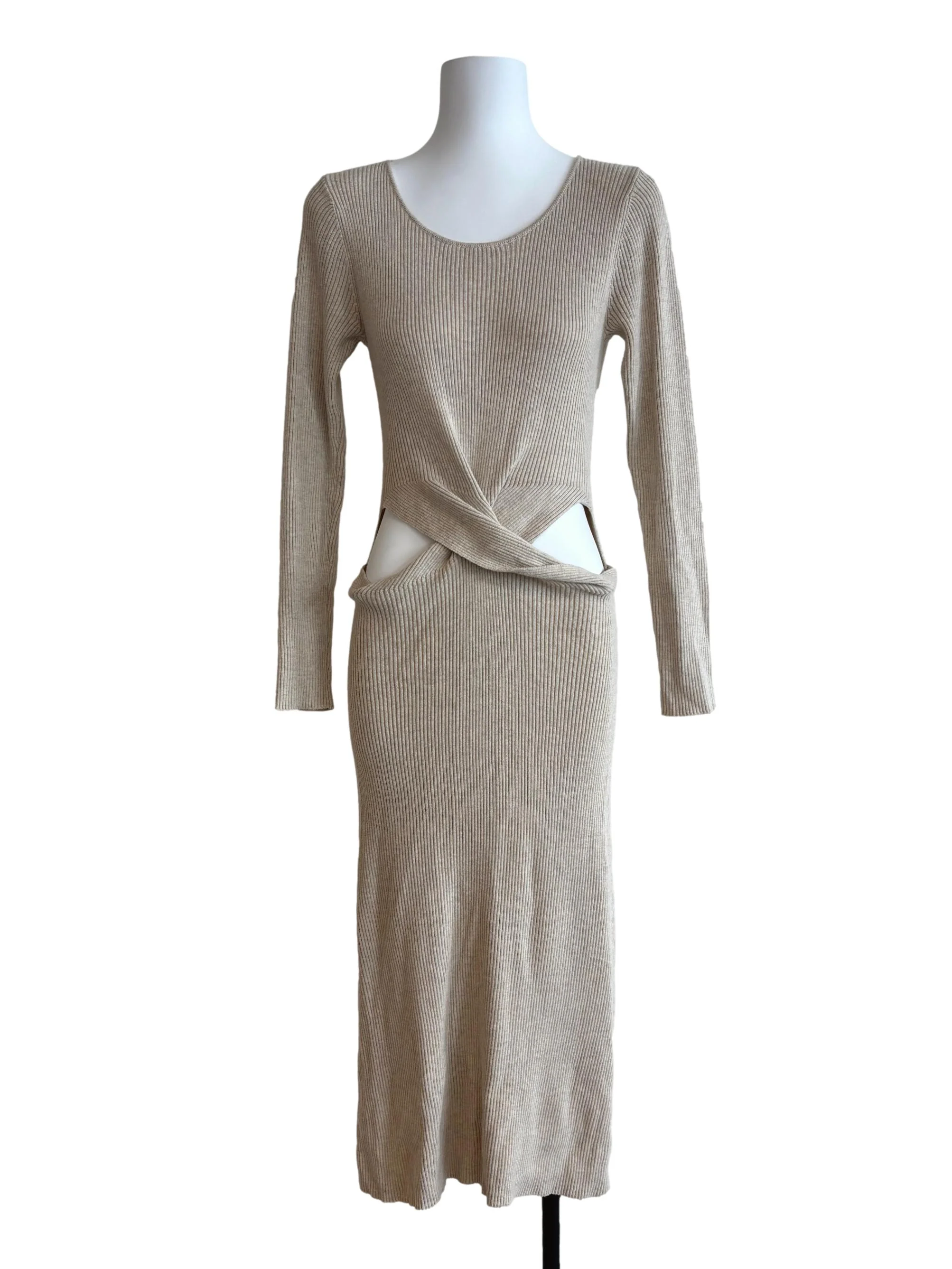 Bone Beige Cut Out Bodycon Dress