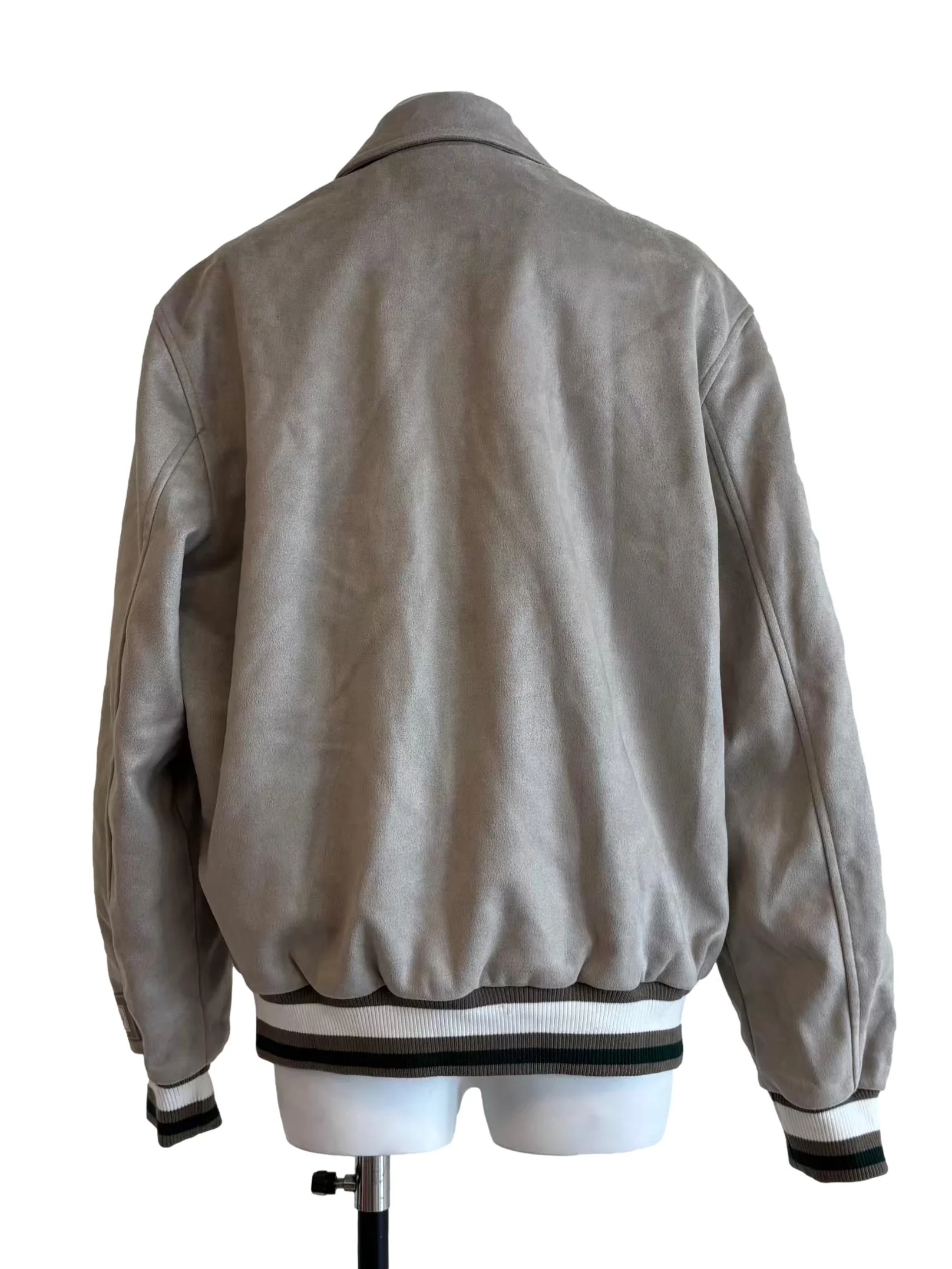 Bone Grey Suede Varsity Jacket - Image 2