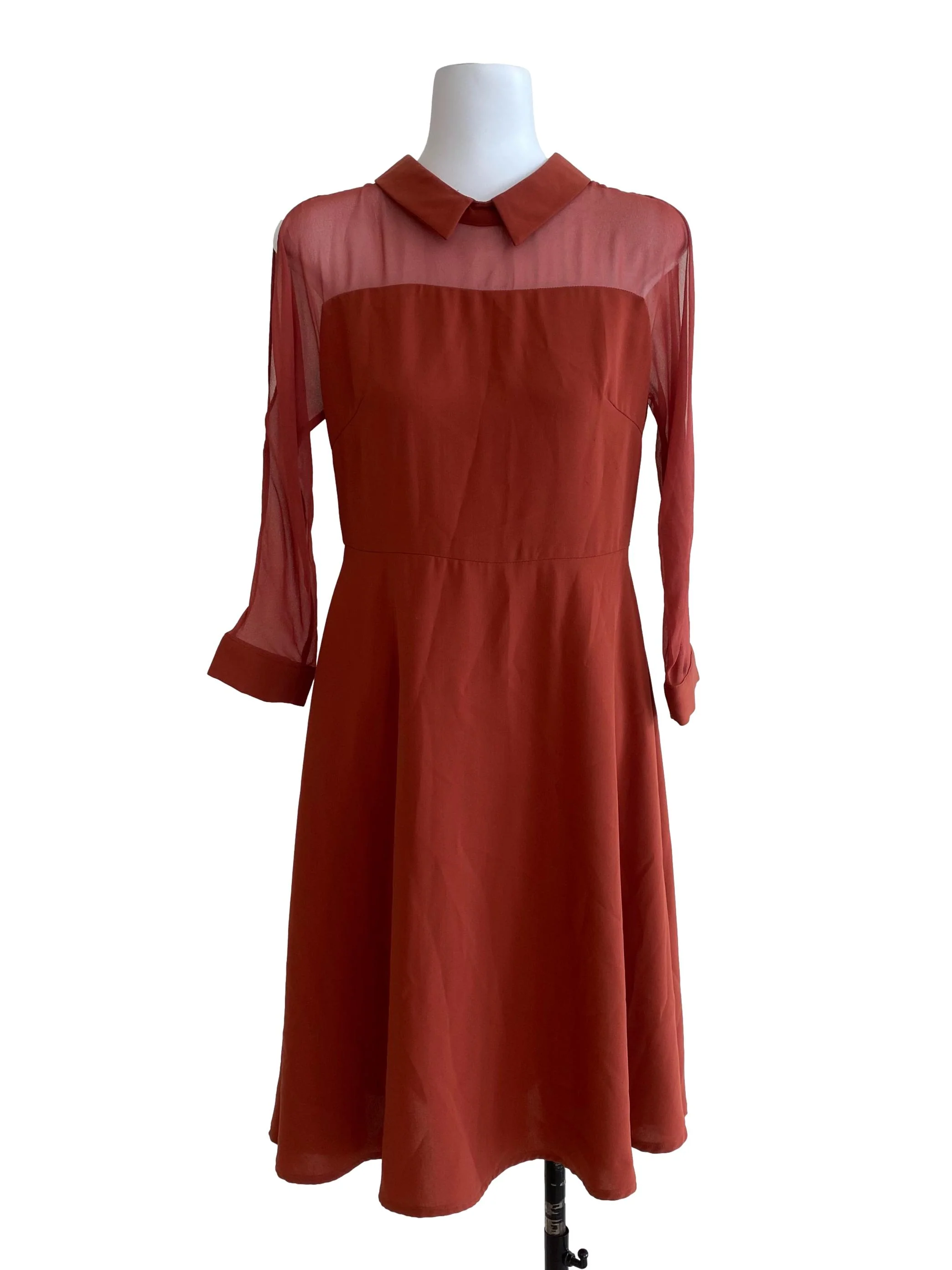 Brick Orange Half Sheer Dress