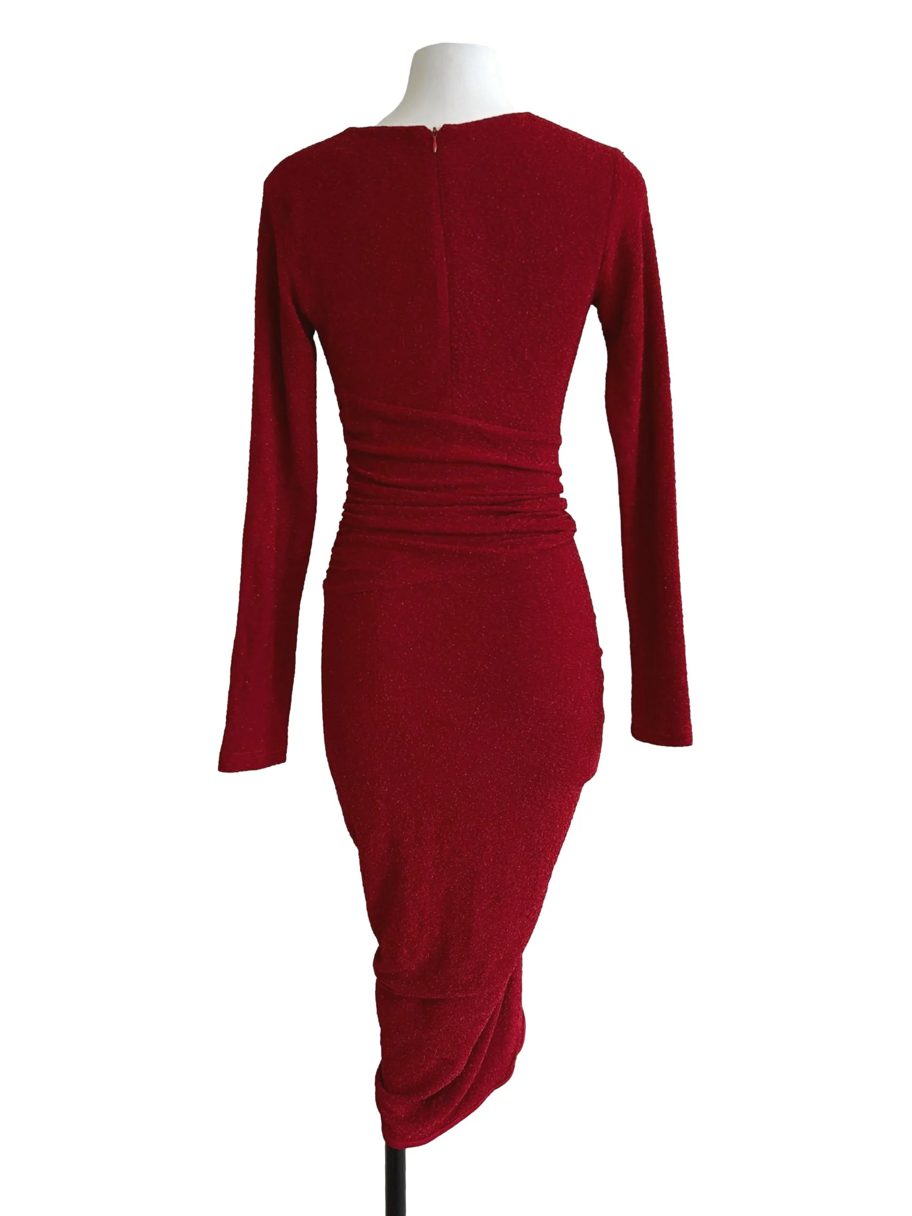 Bright Red Ruched Bodycon Dress - Image 2