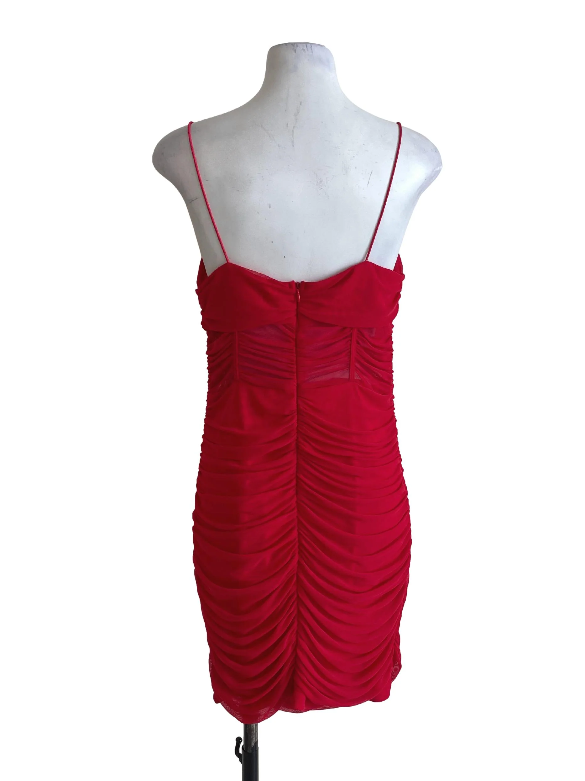 Bright Red Ruched Dress - Image 2