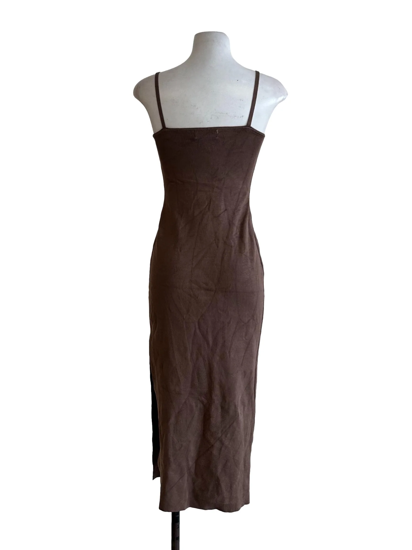 Brown Ribbed Bodycon Dress - Image 2