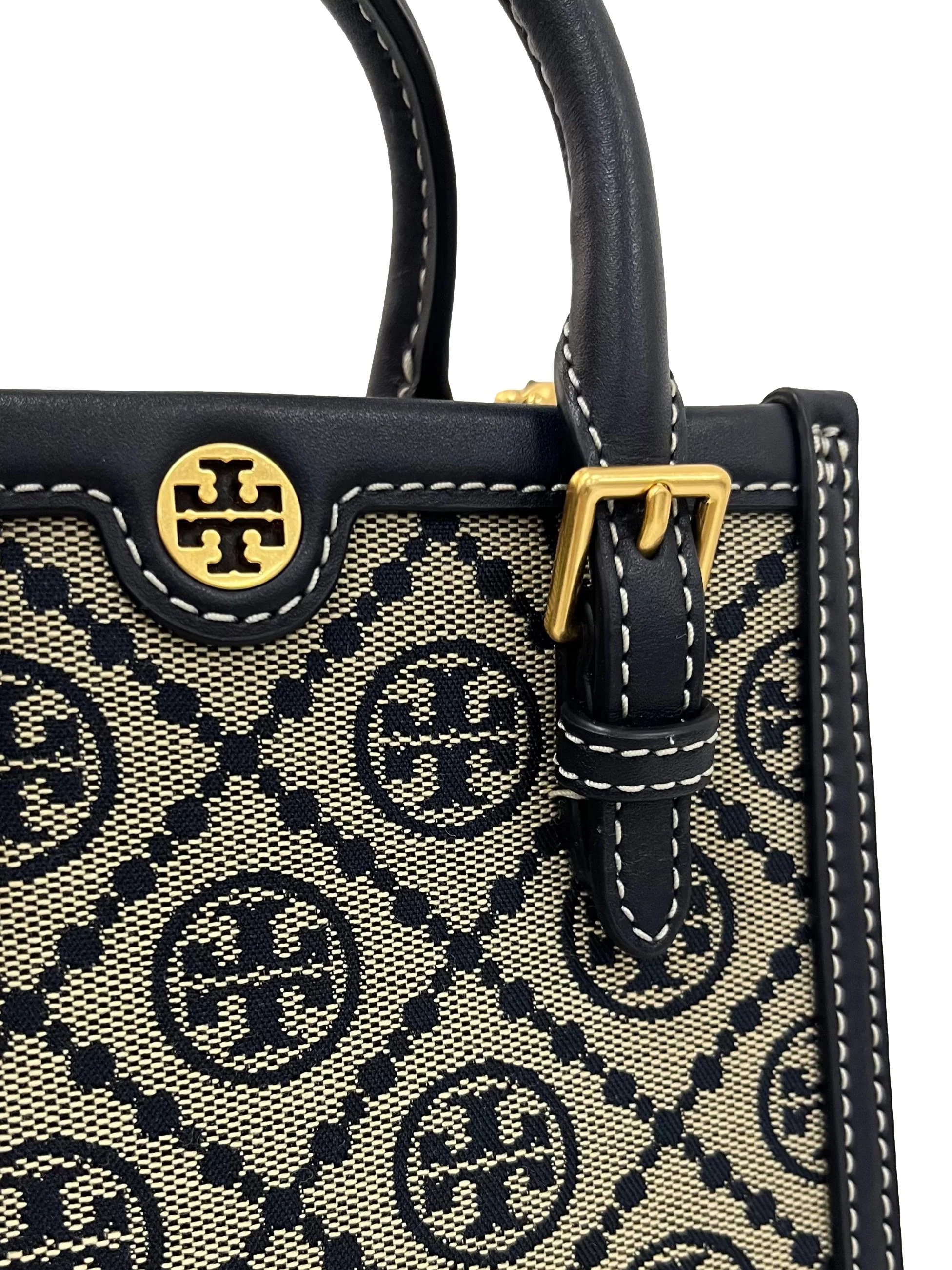 Brown And Navy T Monogram Jacquard Mini Tote - Image 4