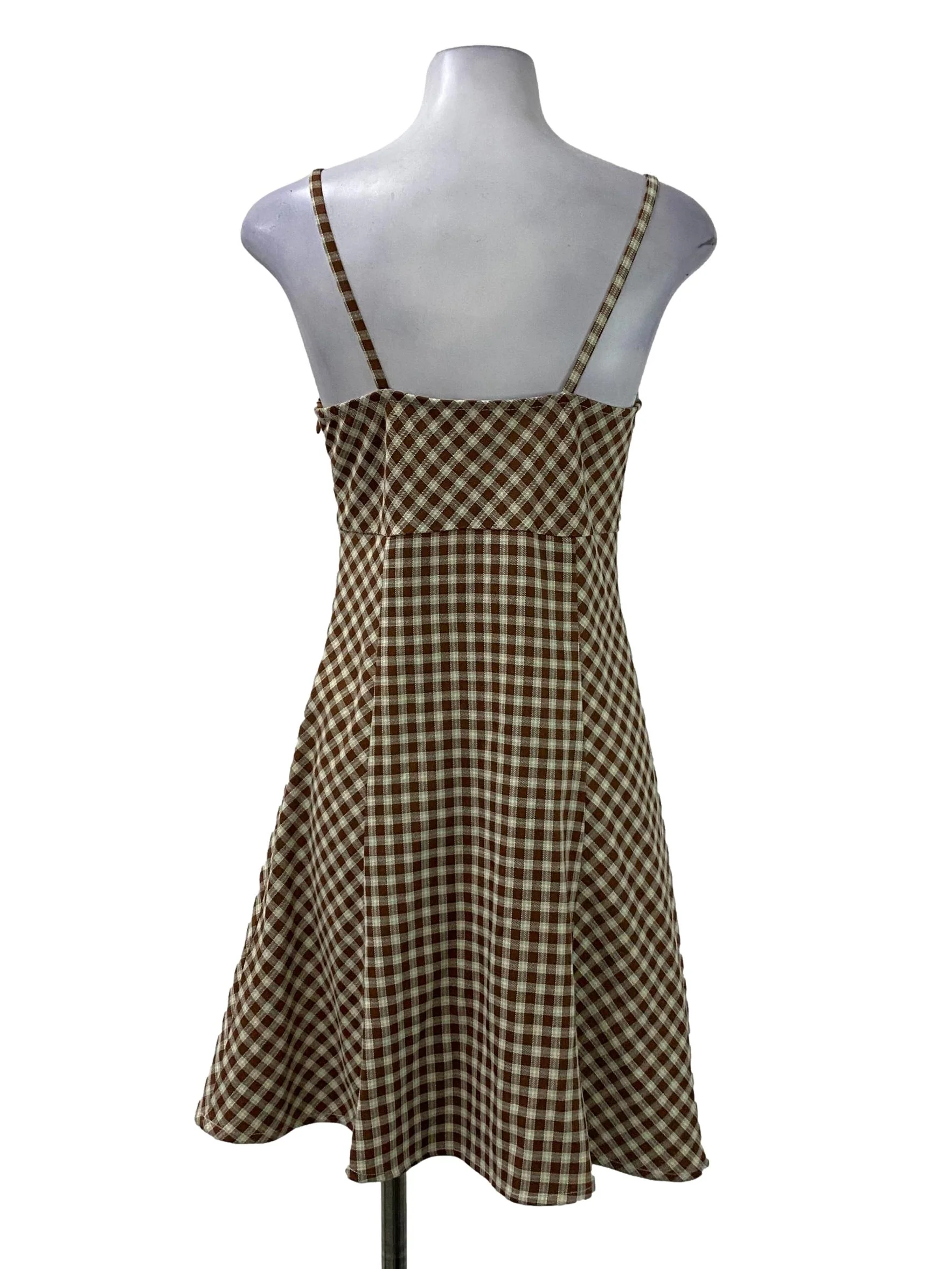 Brown And Yellow Gingham Strap Dress - Image 2