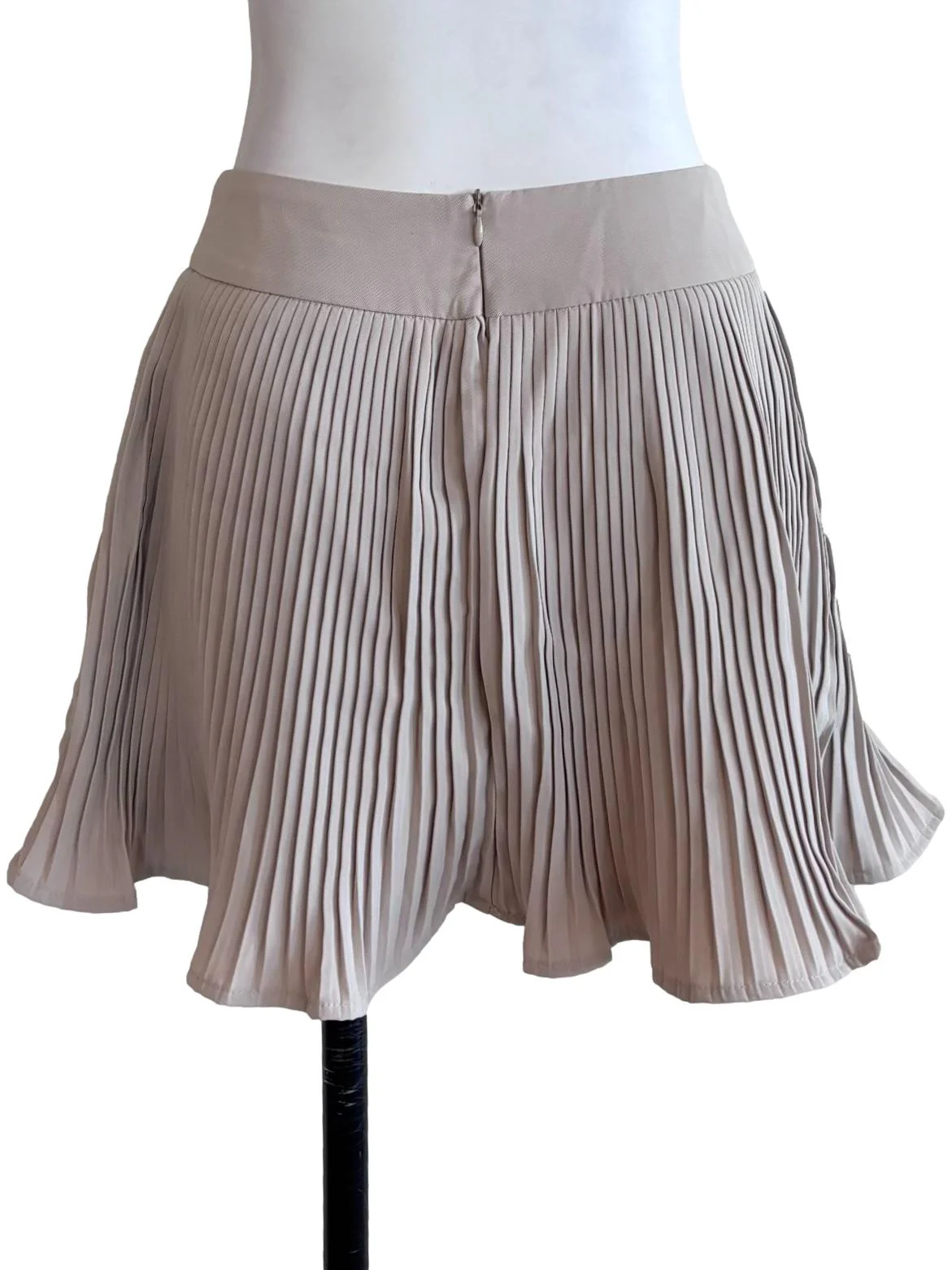 Brown Beige Pleated Mini Skirt - Image 2
