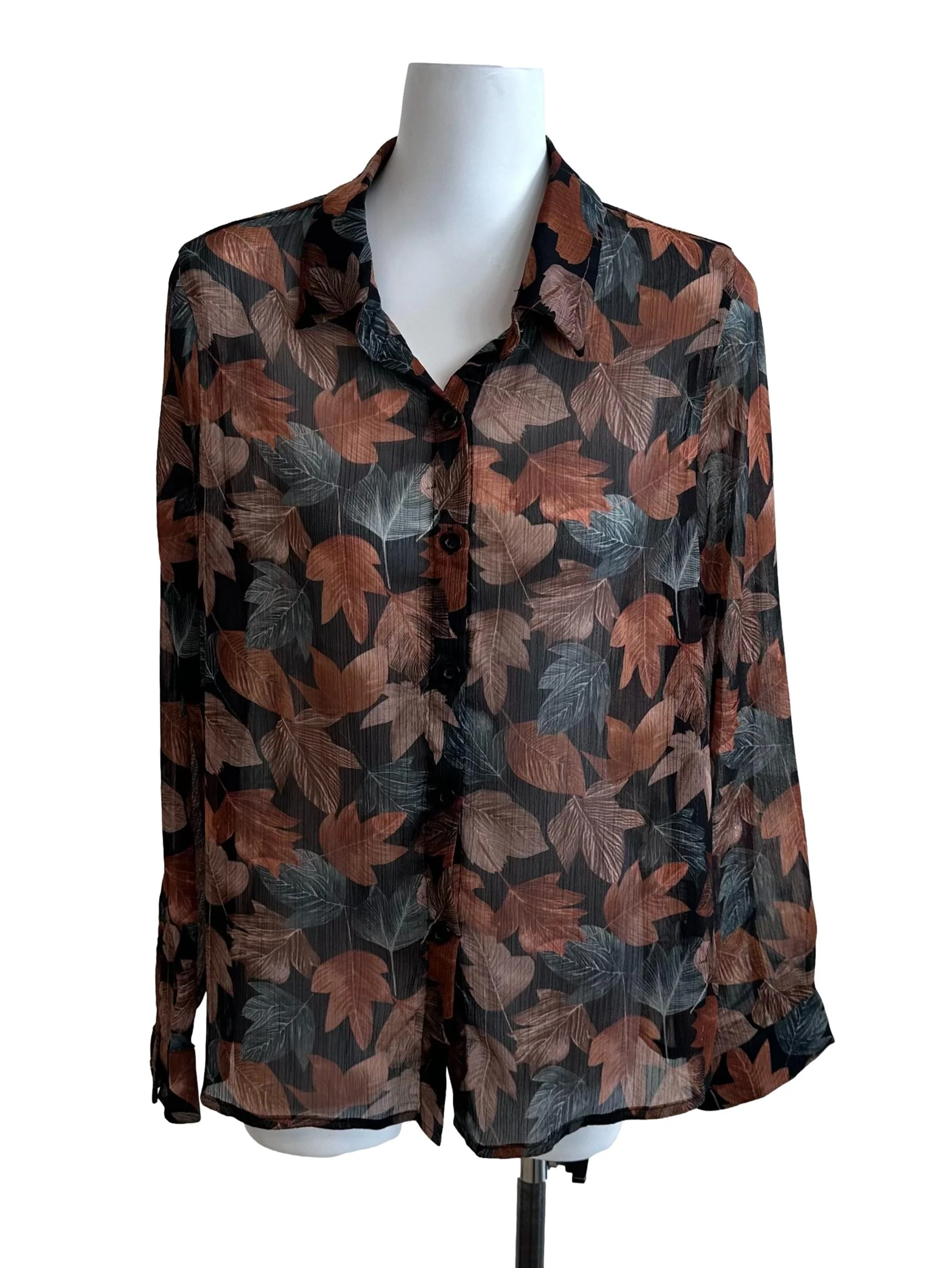 Brown Black Pattern Button Top