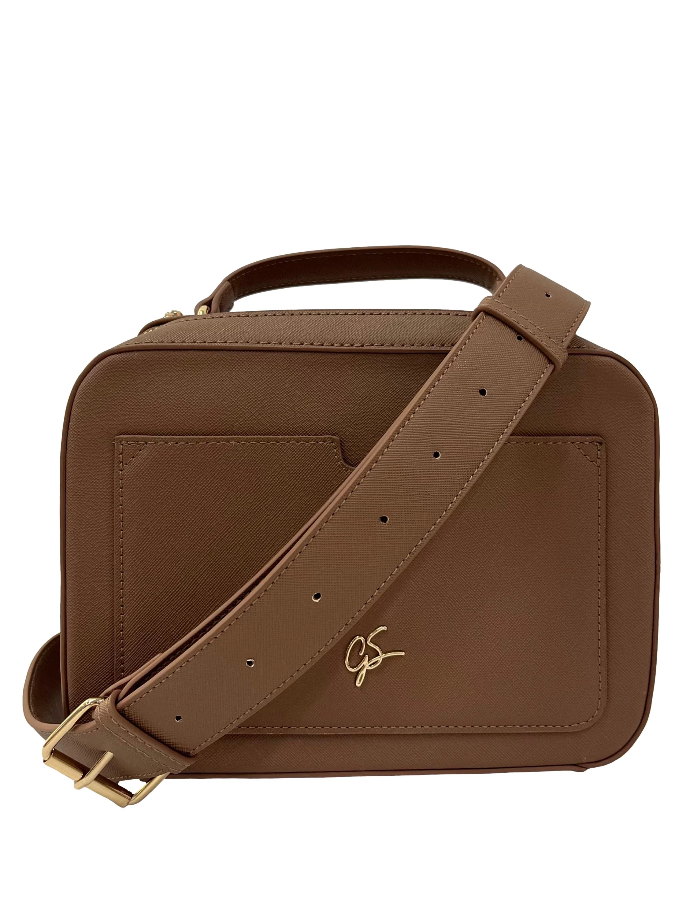 Brown Boxy Top Handle Bag With Detachable Crossbody Strap