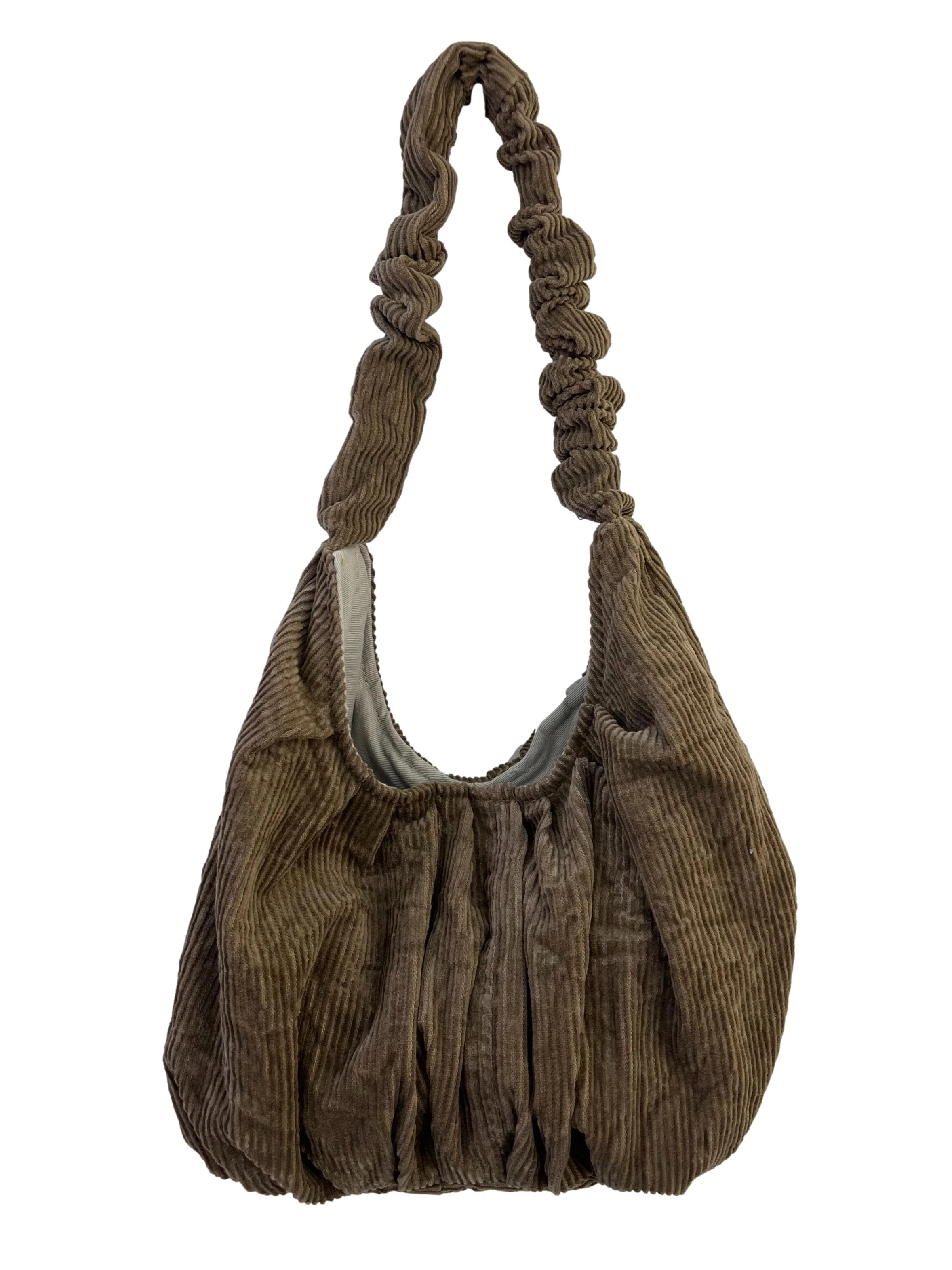 Brown Corduroy Ruched Strap Crescent Reworked Handbag - Image 2