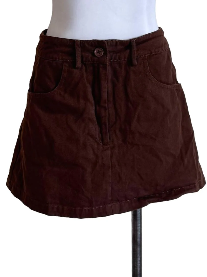 Brown Denim A-Line Mini Skirt