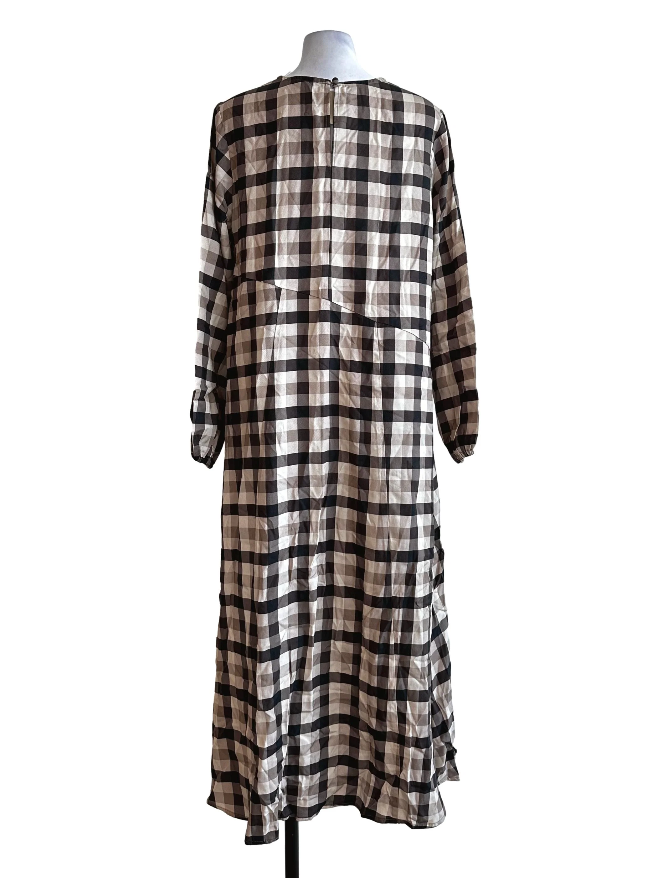 Brown Gingham Pattern Long Sleeves Dress - Image 2