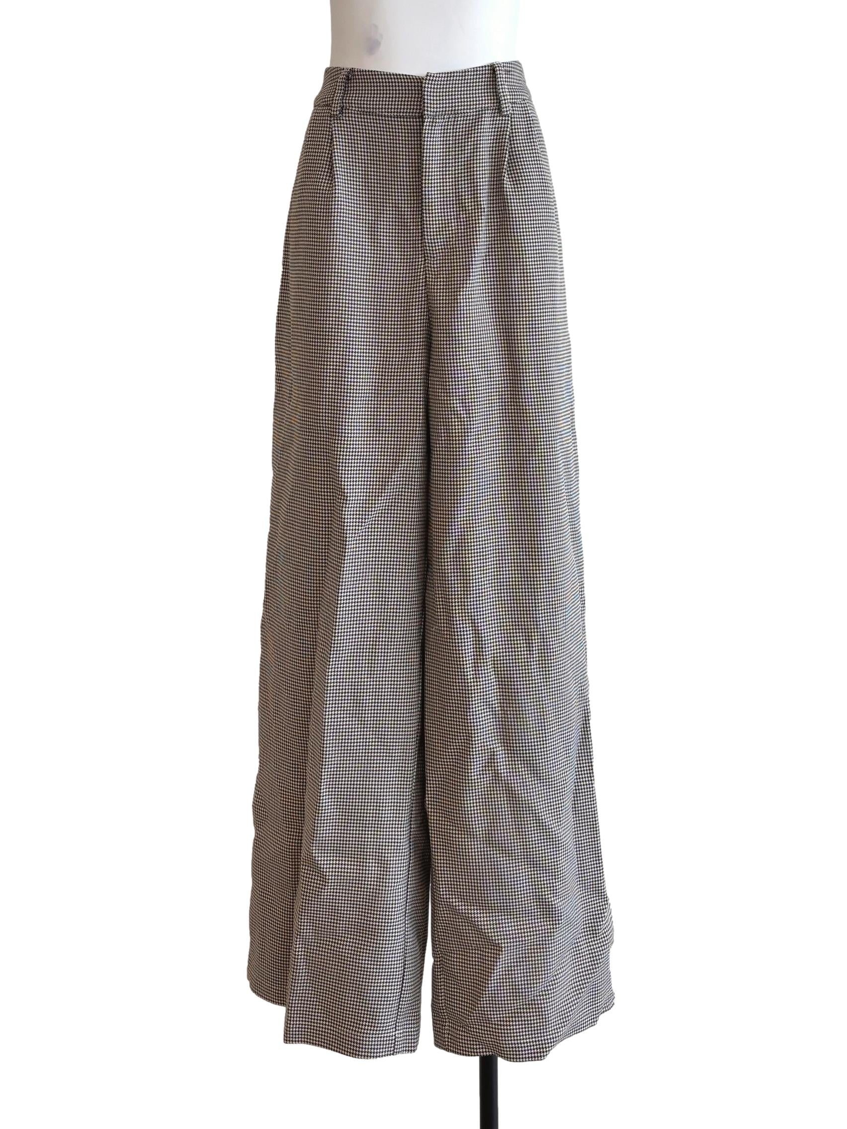 Brown Houndstooth Wide Leg Pants