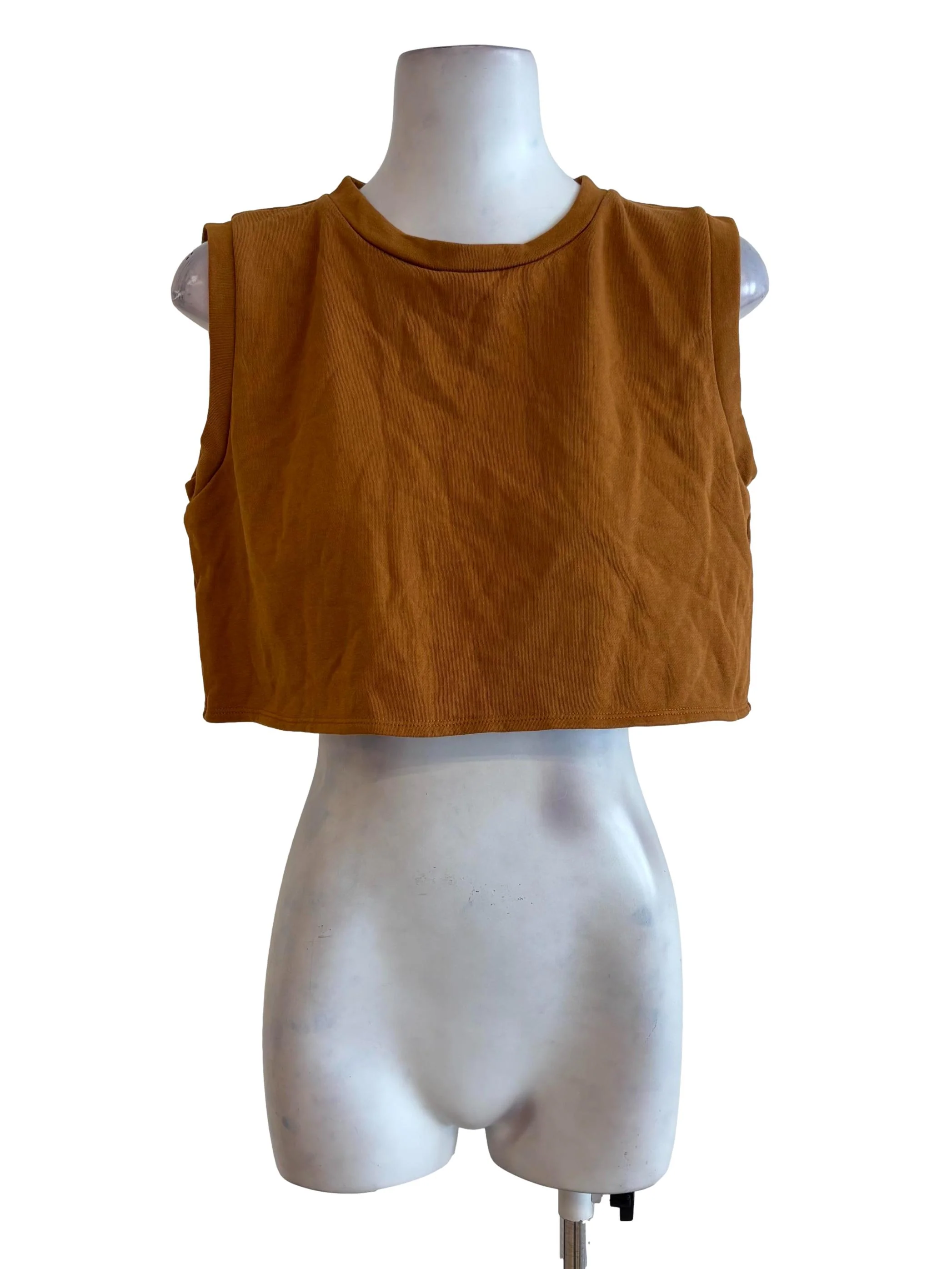 Brown Plain Cropped Tank Top