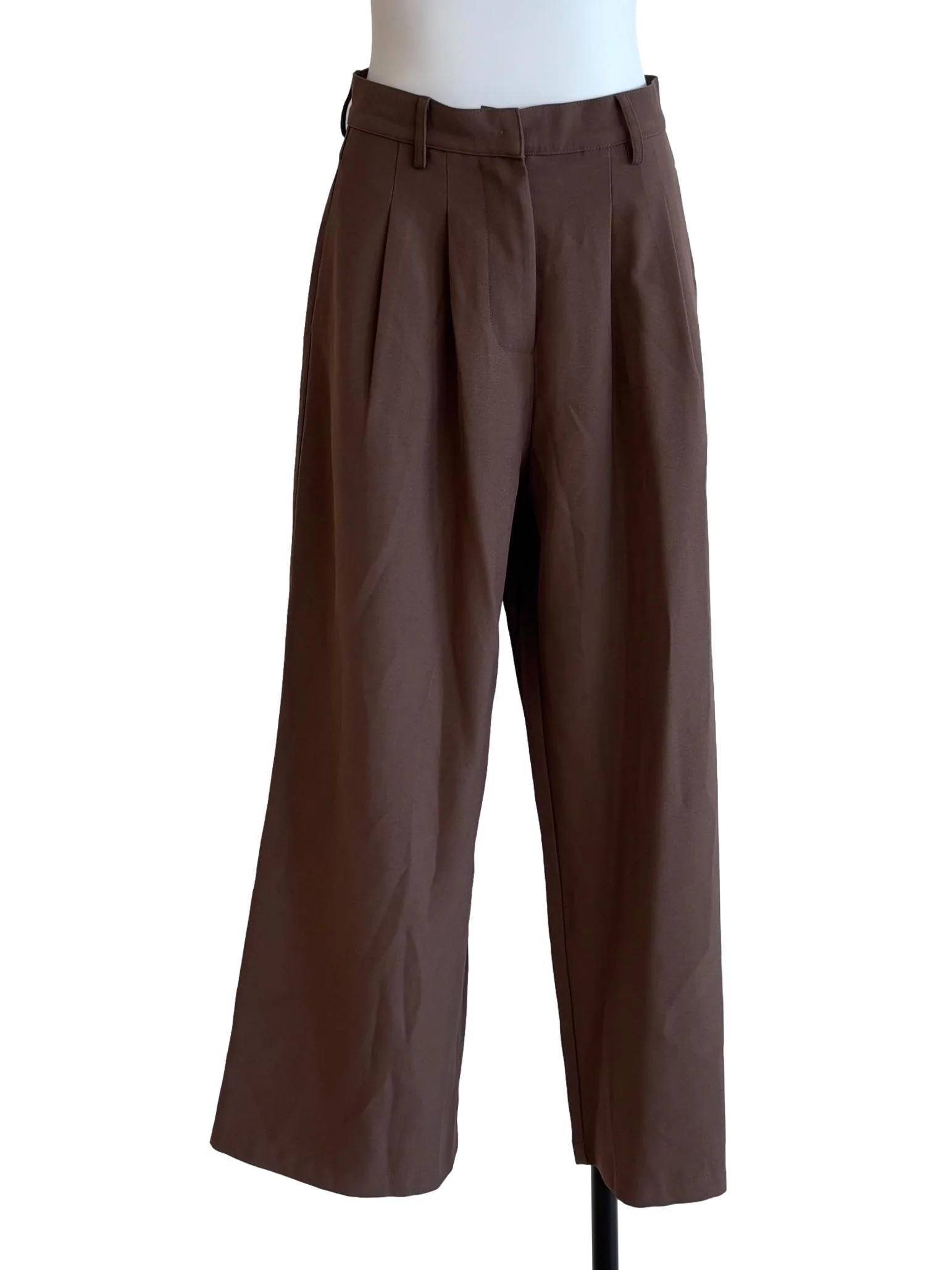 Brown Pleated Straight Trousers