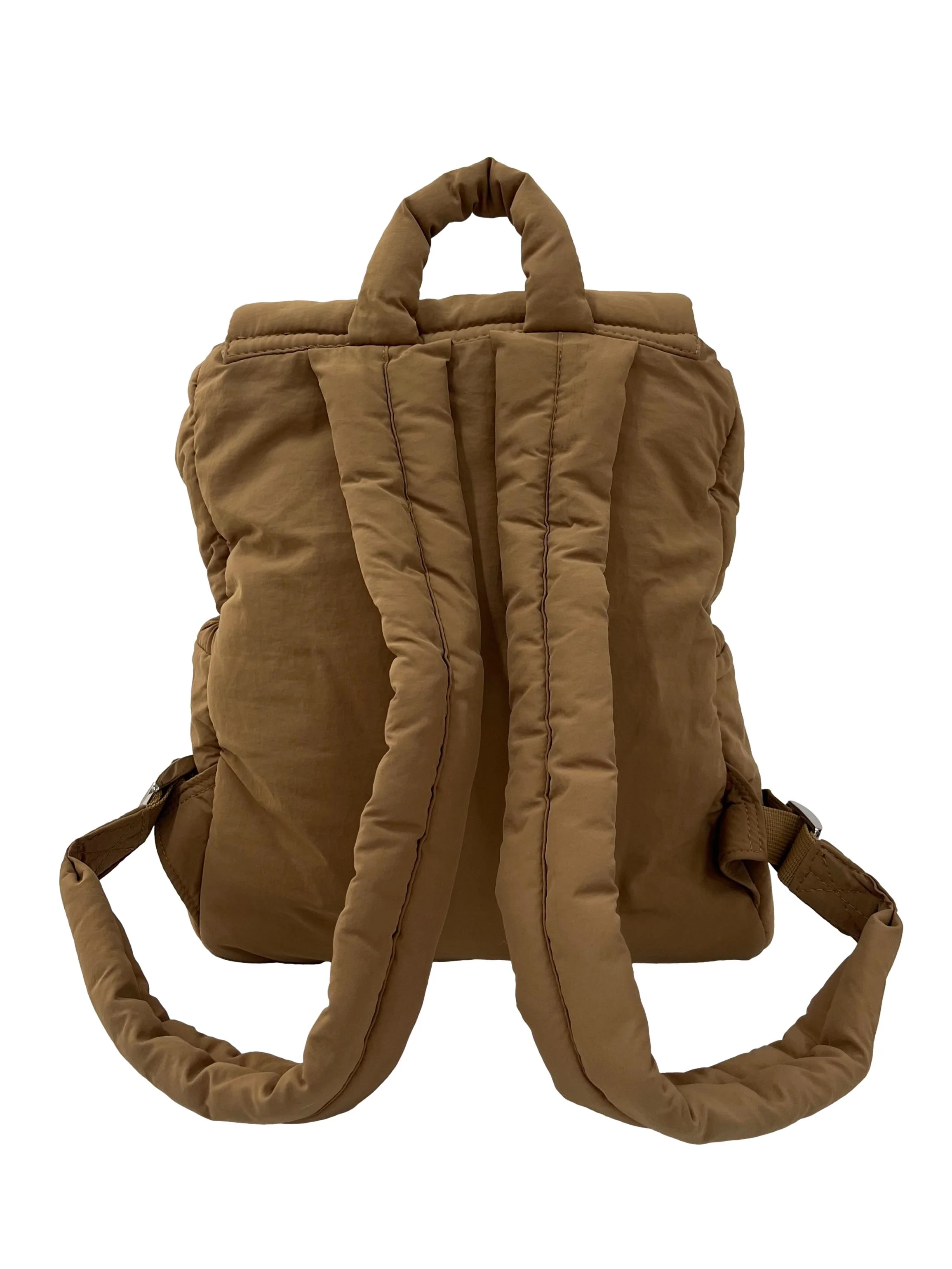 Brown Puffer Backpack With Drawstring Details - Image 2