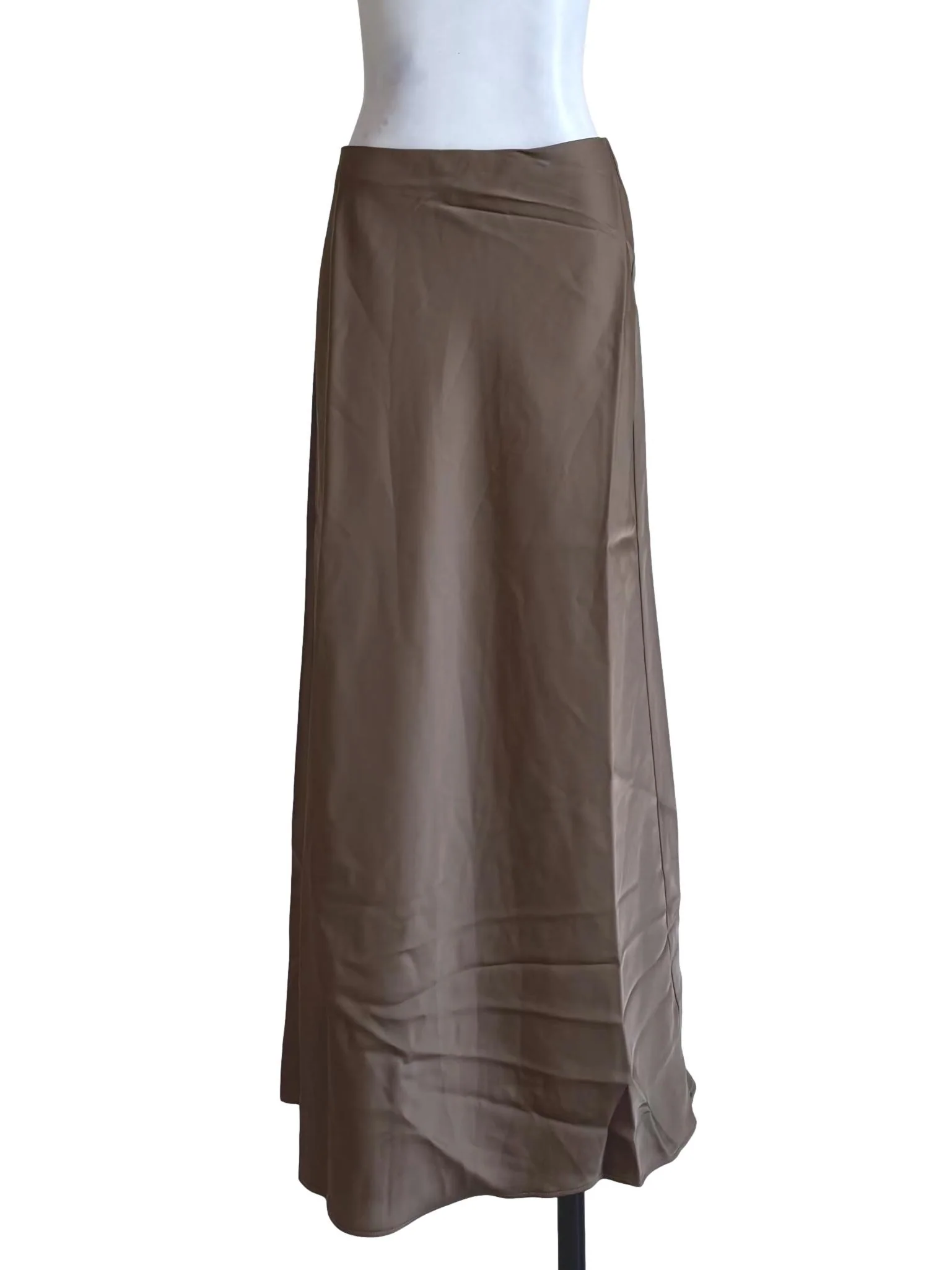 Brown Satin-Finish Slip Skirt OSN