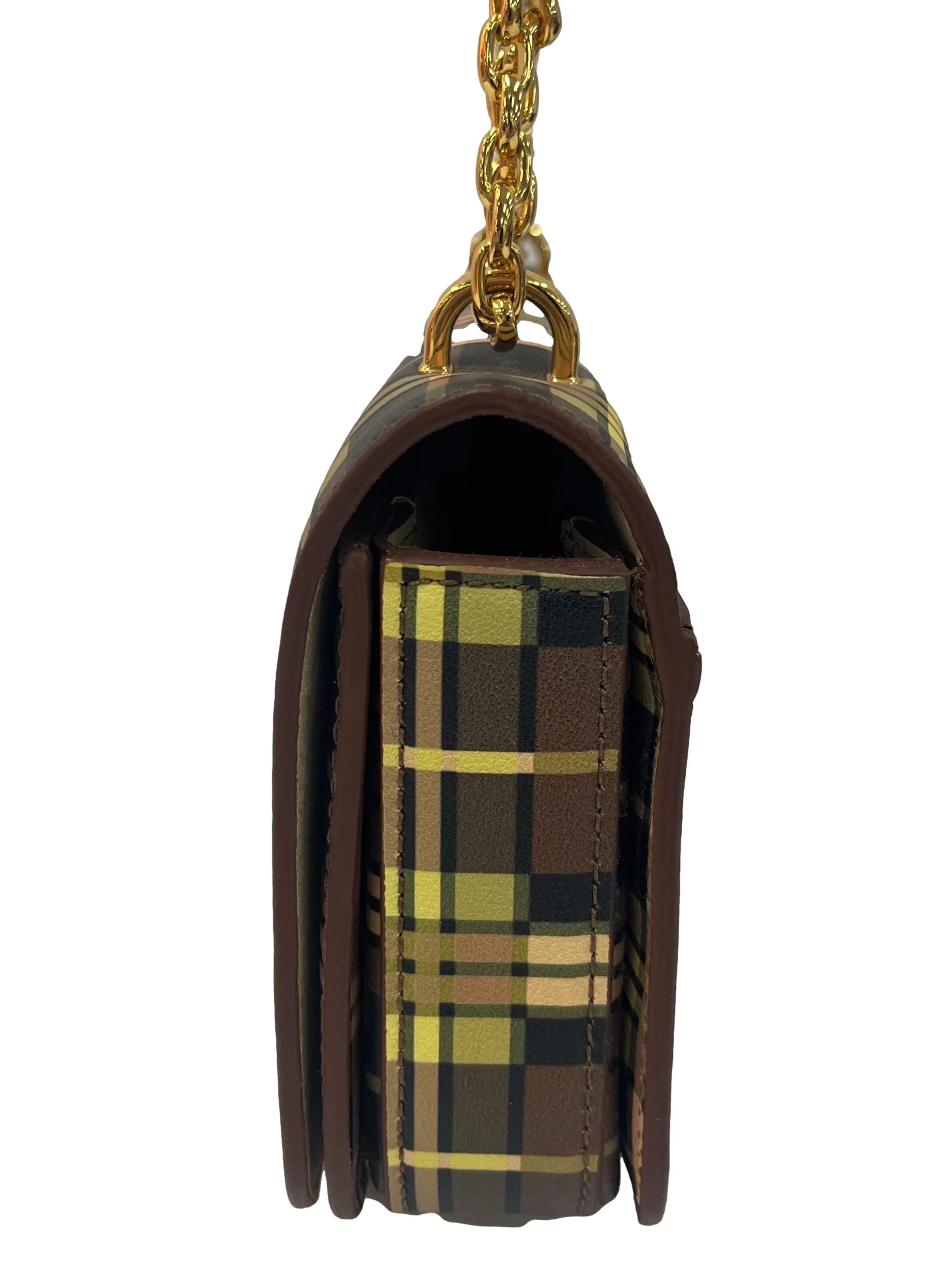 Brown Tartan Small Shoulder Bag With Chain Straps - Image 3