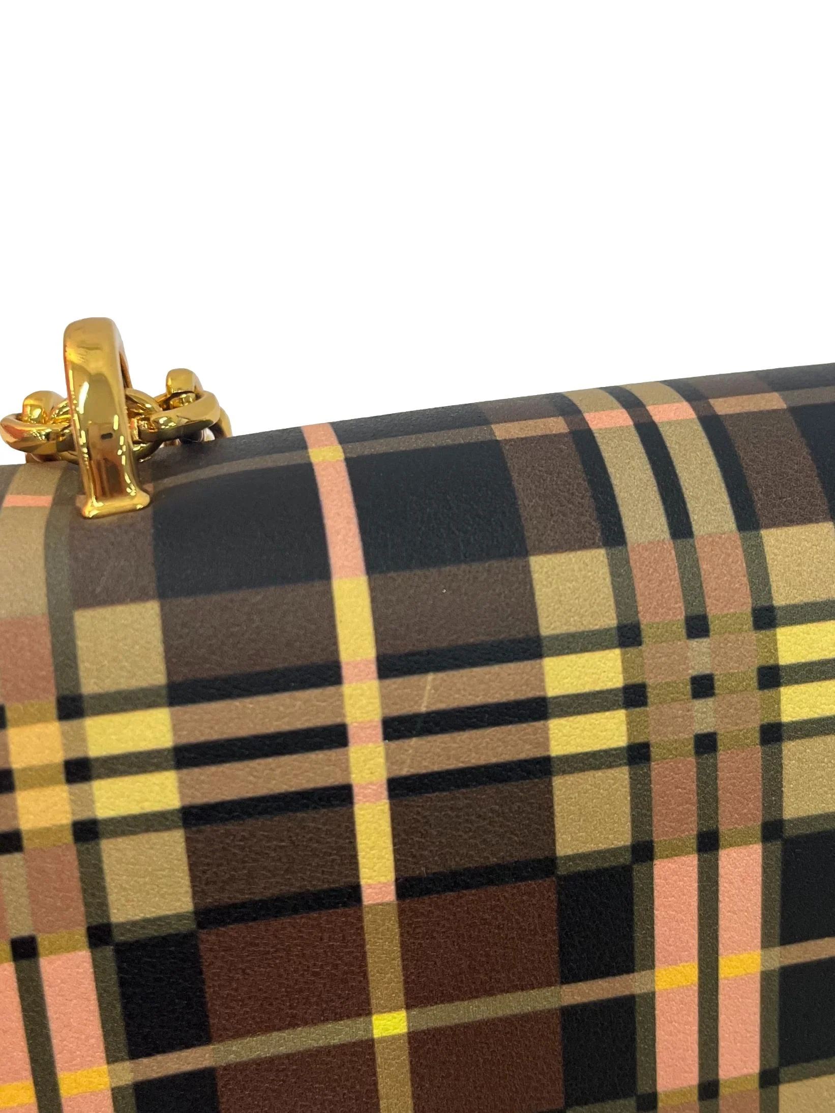 Brown Tartan Small Shoulder Bag With Chain Straps - Image 5