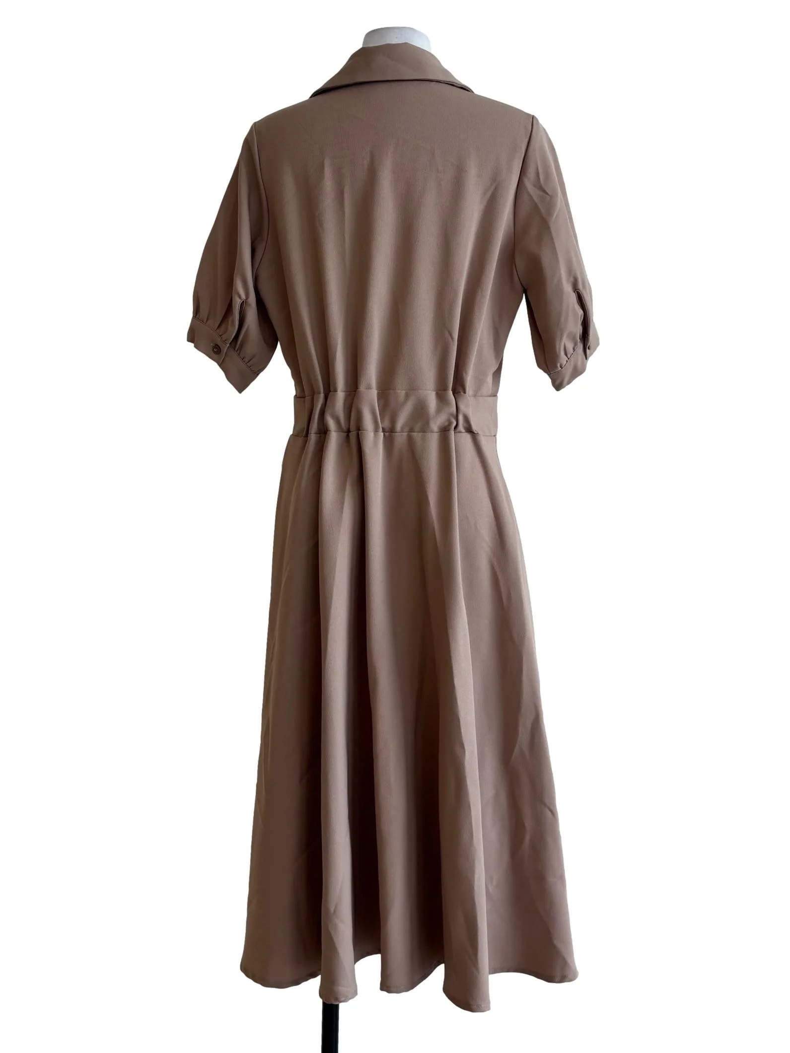 Buff Brown Shortsleeve Side Pleats Dress - Image 2