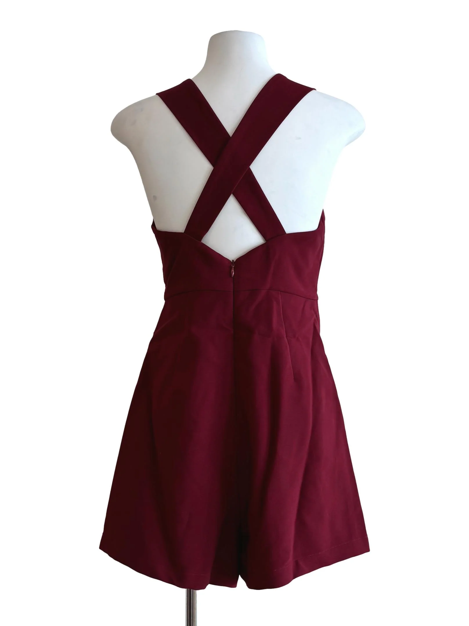 Burgundy Queen Anne Neckline Rompers - Image 2
