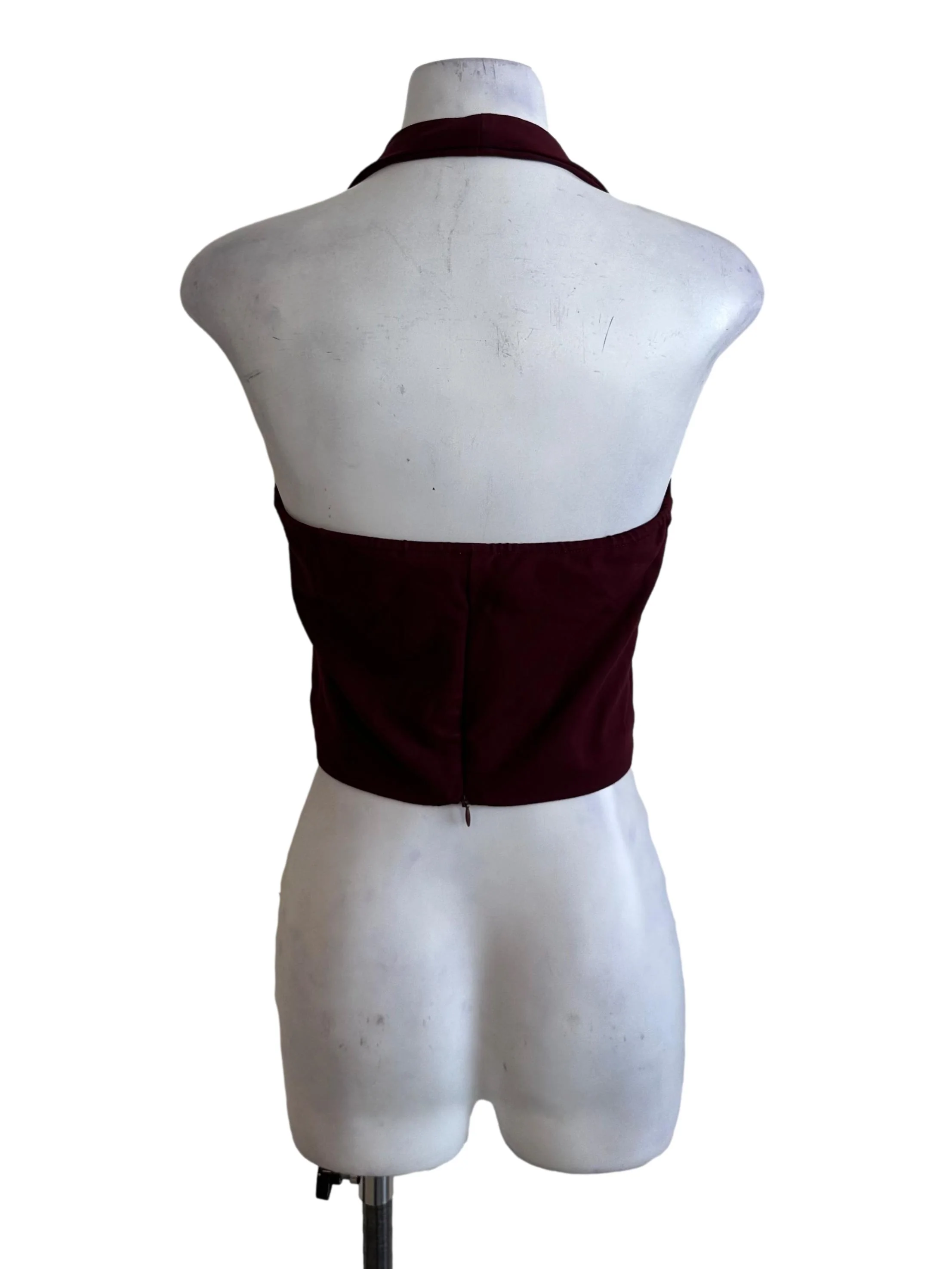 Burgundy Red Button Halter Top - Image 2