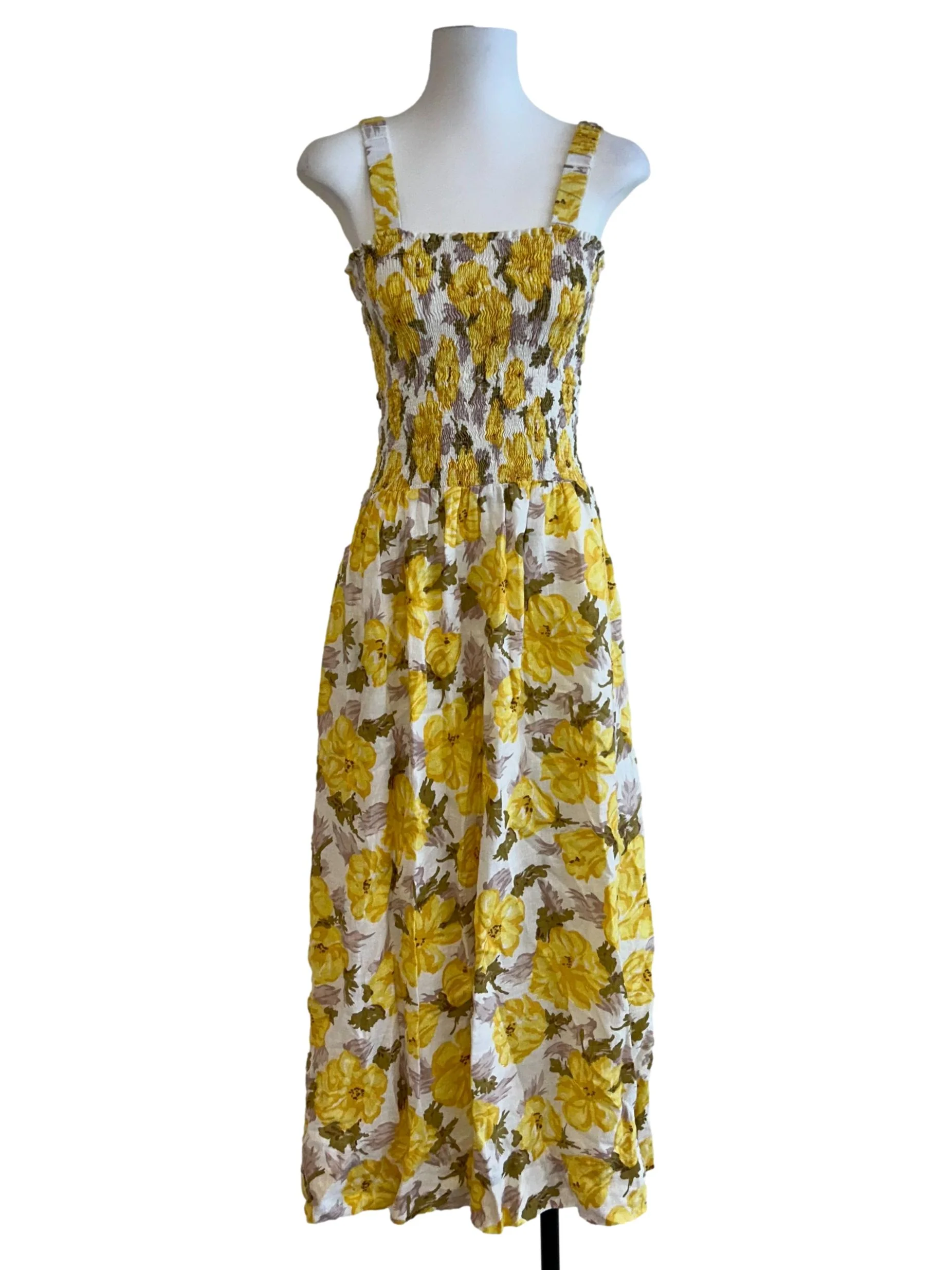 Butter Yellow Floral Smocked Dress