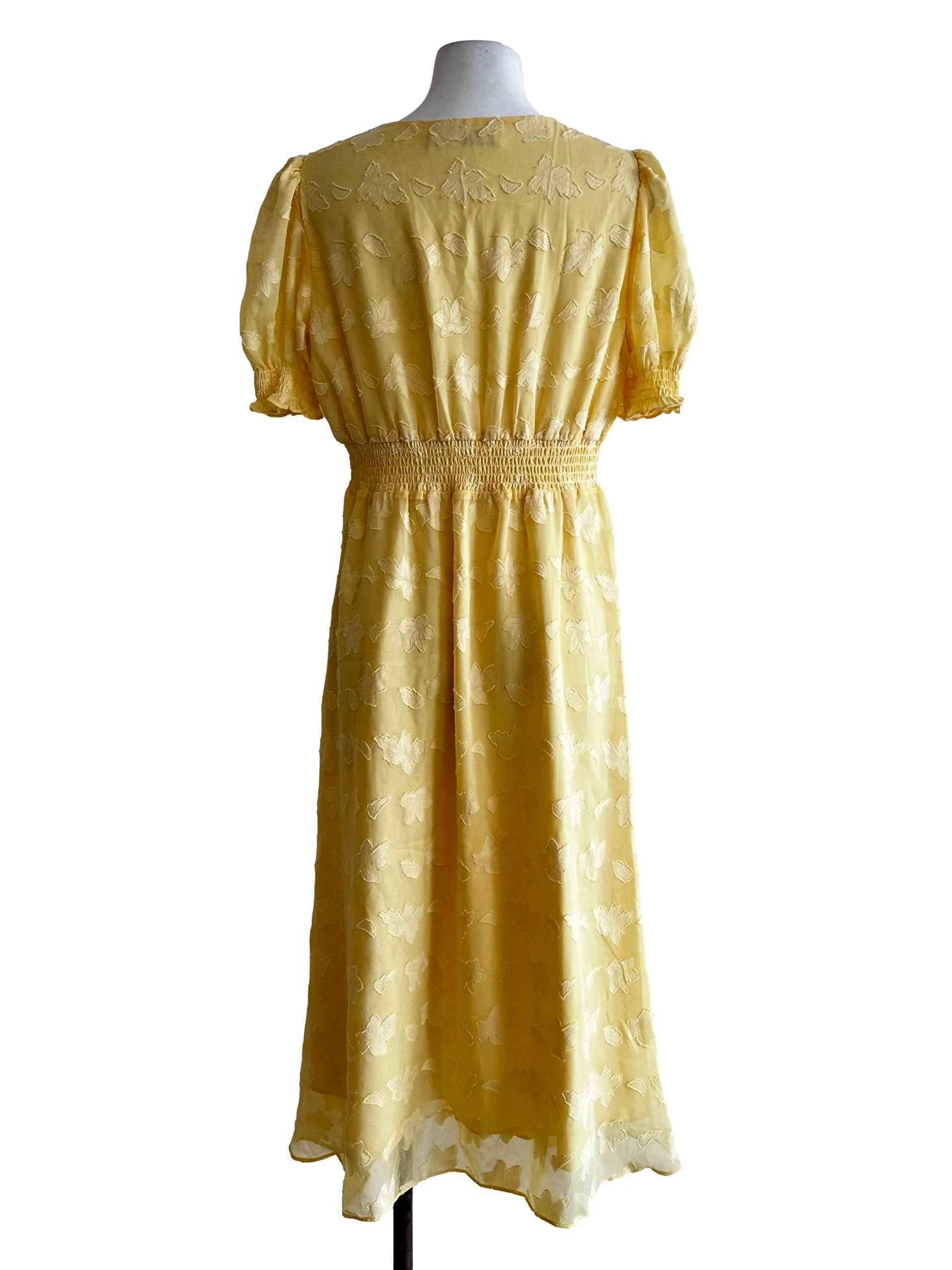 Butter Yellow Floral Textured Dress - Image 2