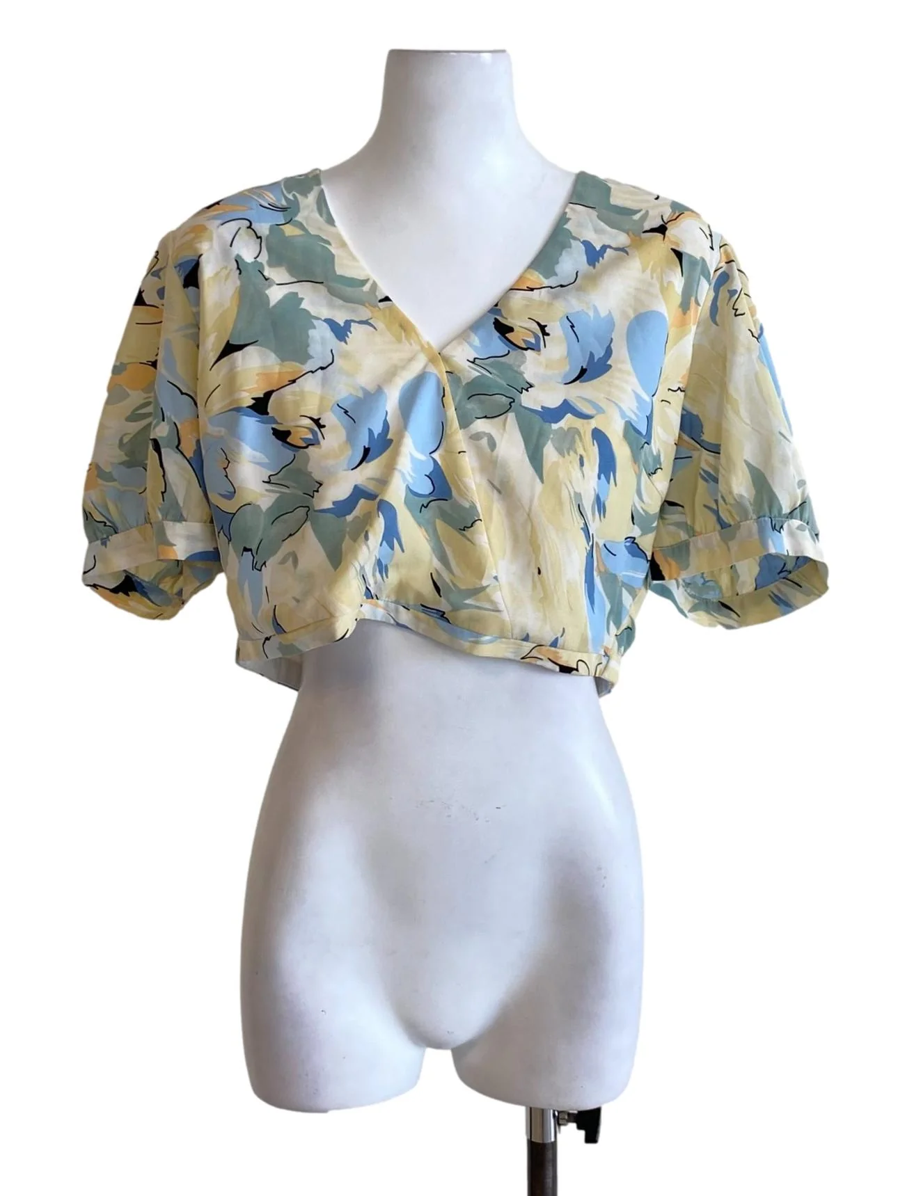 Buttermilk Yellow Abstract V-Neck Cropped Top