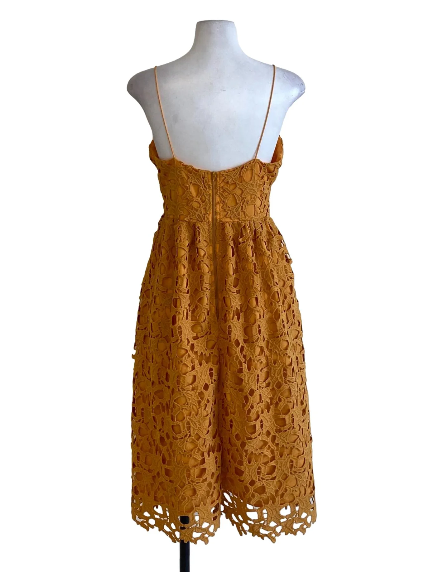 Butterscotch Orange Lace Spaghetti Strap Sweetheart Bouffant Dress - Image 2