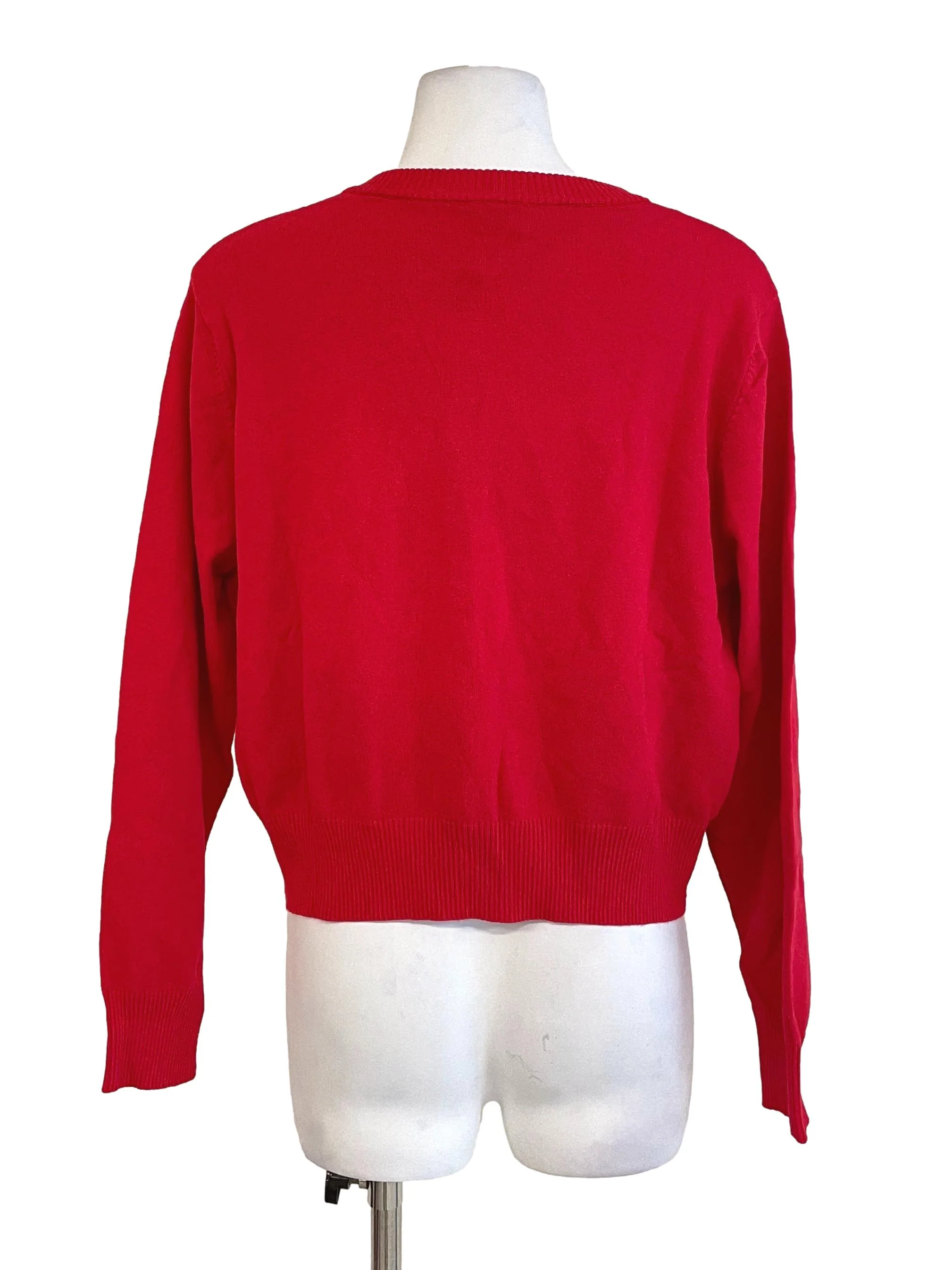 Candy Red Round Neck Cardigan - Image 2