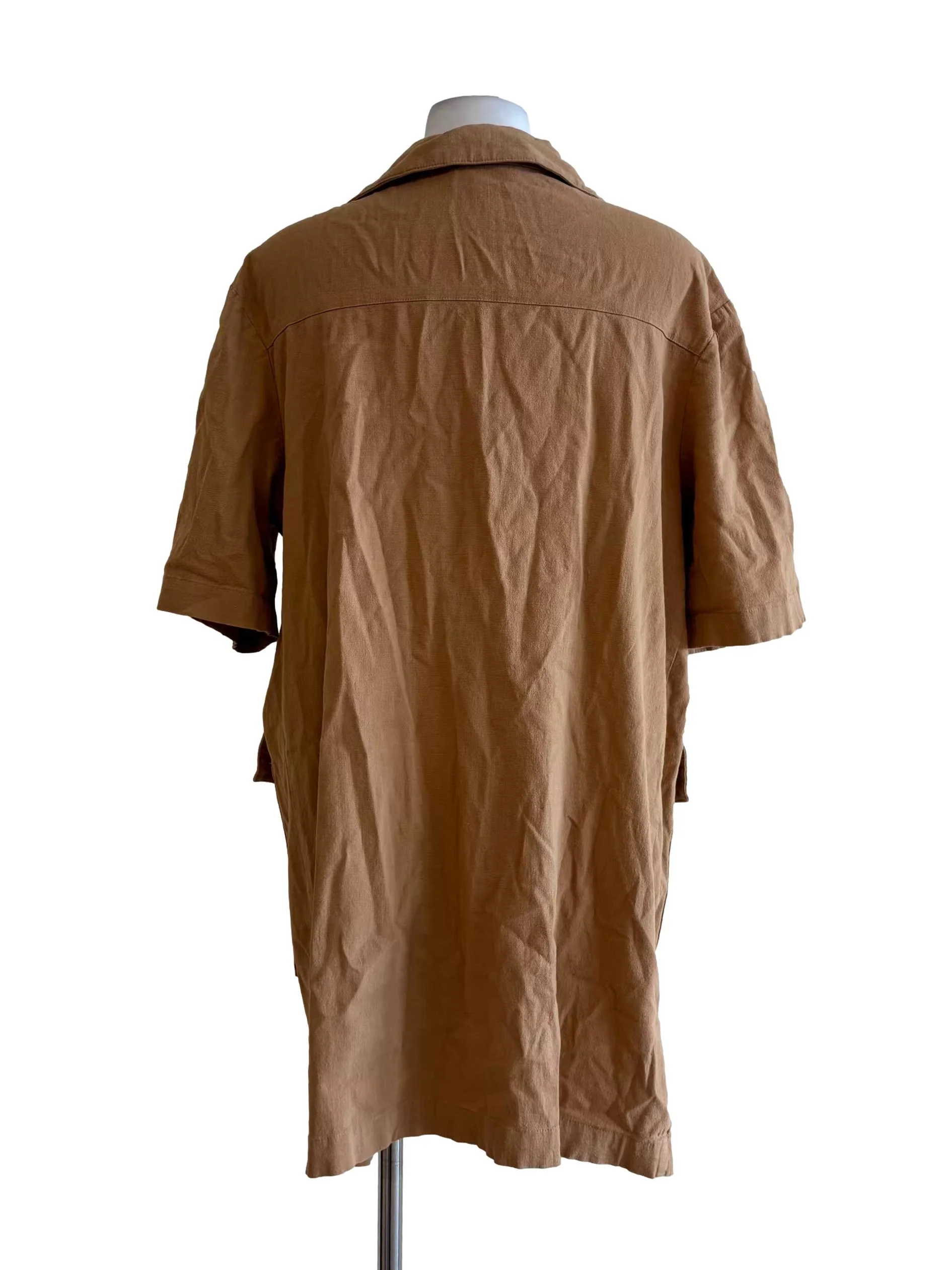 Caramel Brown Buttoned Linen Shirt Dress - Image 2