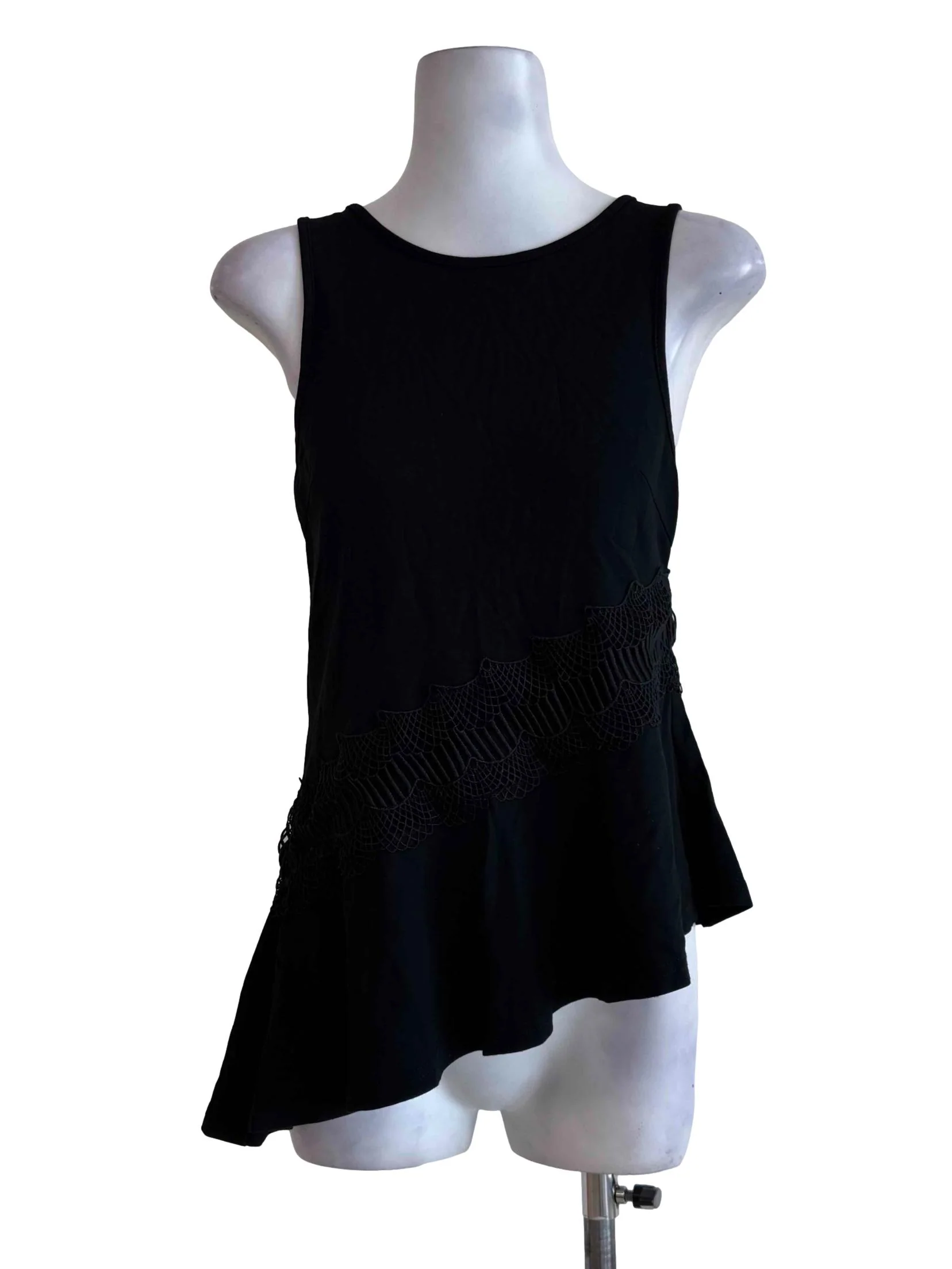 Carbon Black Lace Across Sleeveless Top