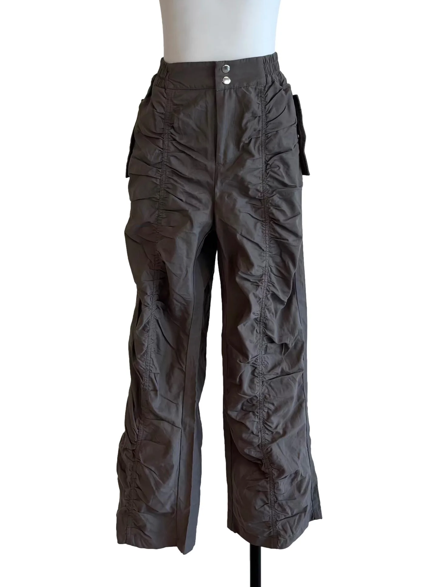 Carbon Grey Ruched Straight Pants