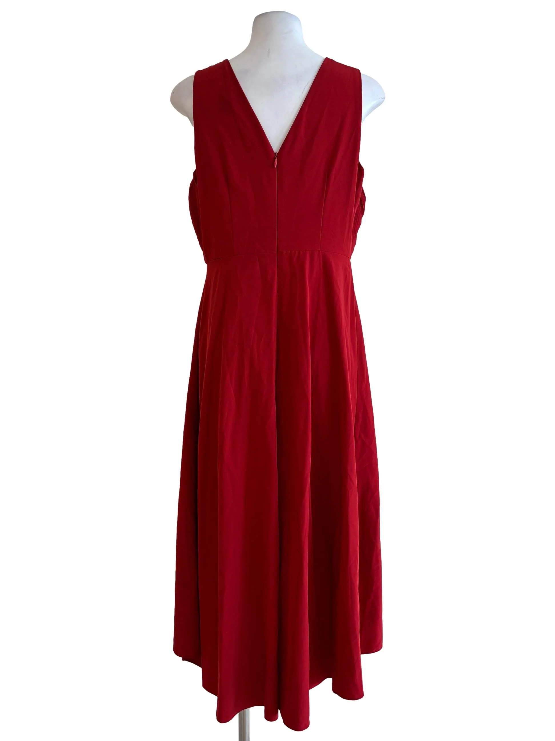 Carmine Red Pleated A-Line Dress - Image 2