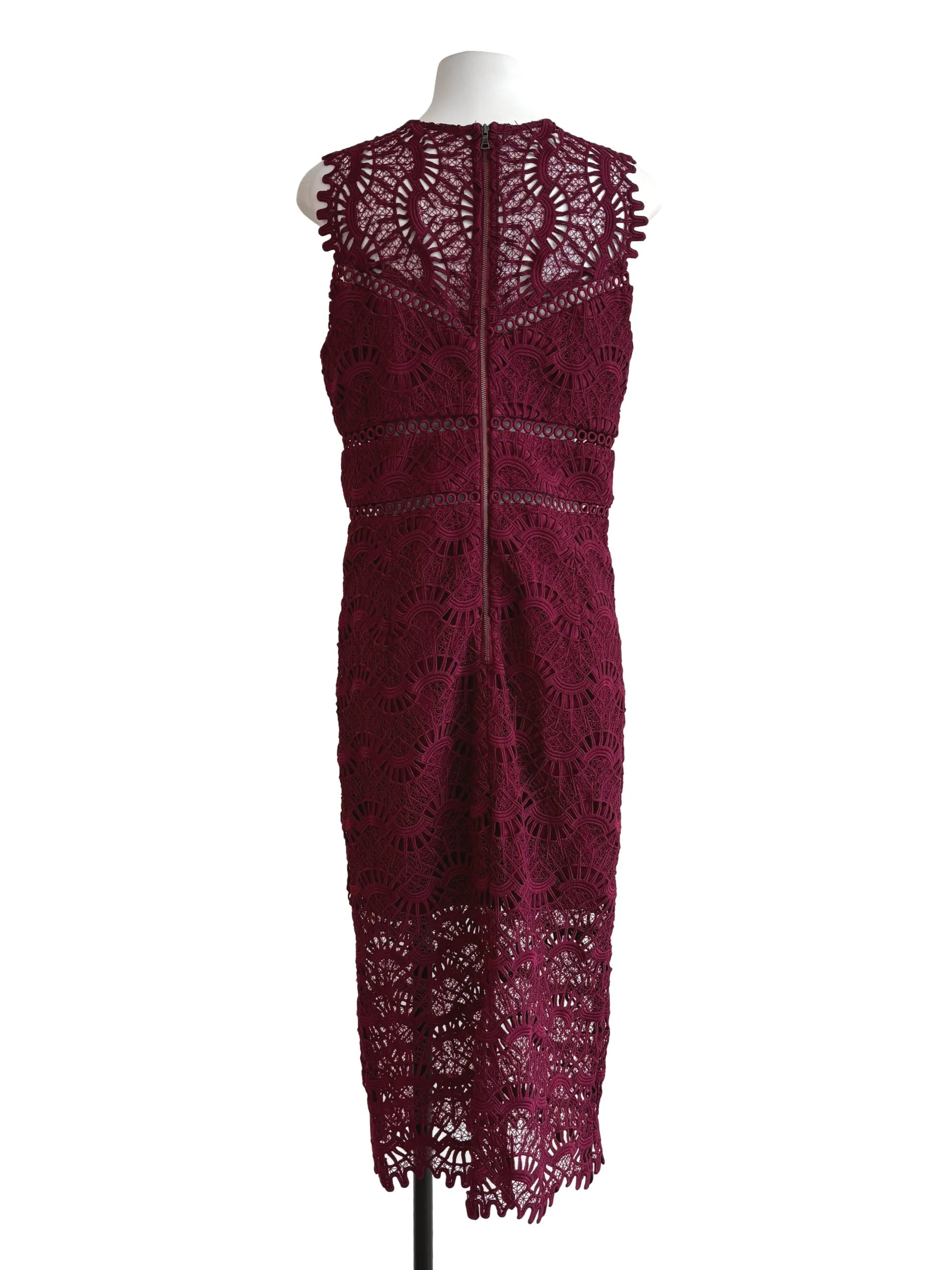 Carmine Red Sleeveless Lace Dress - Image 2