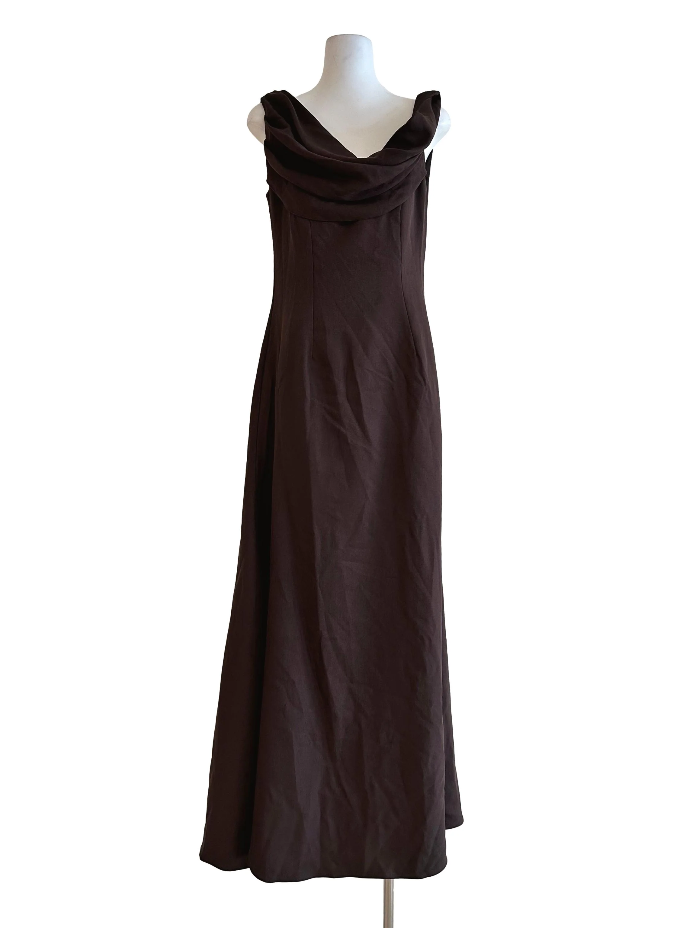 Carob Brown Cowl Neck Maxi Dress