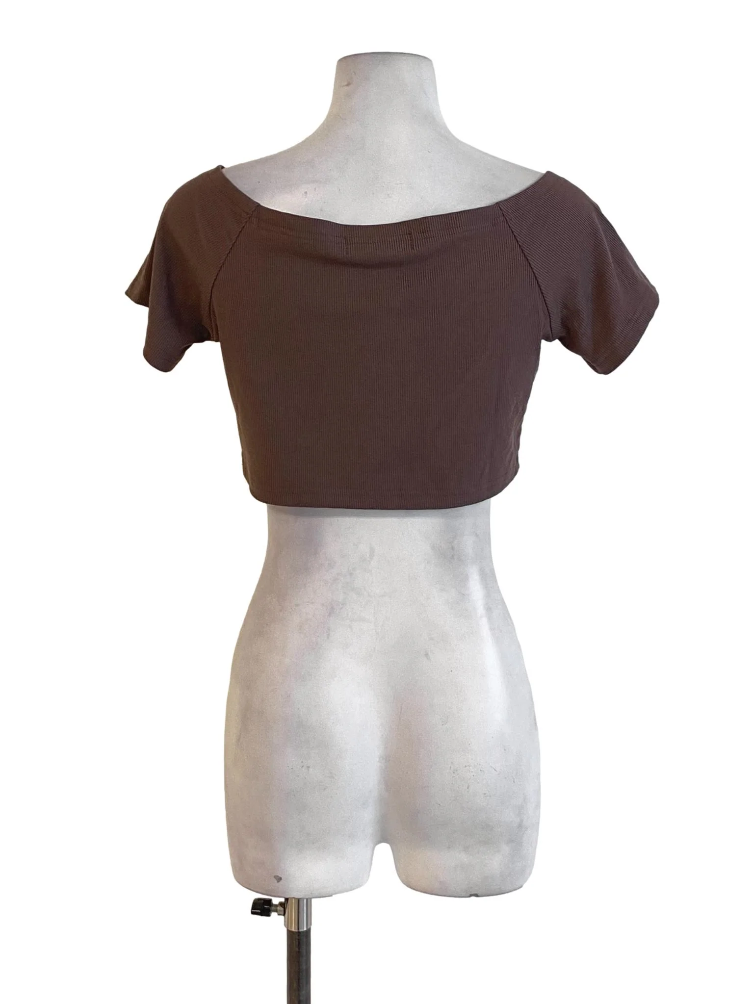 Carob Brown Plain Cropped Waisted T-Shirt - Image 2