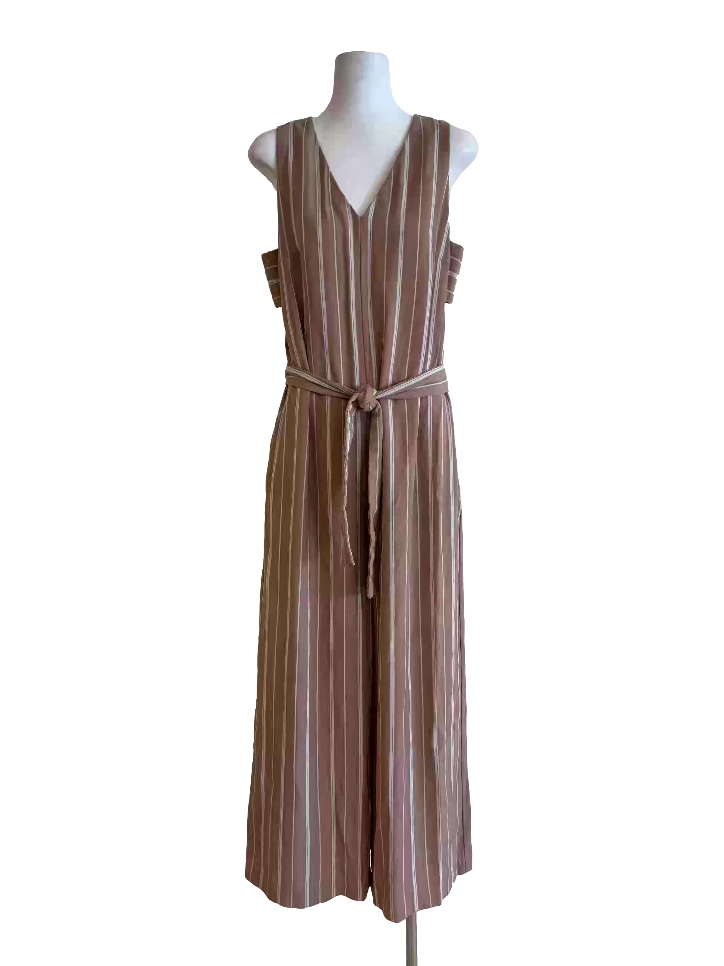 Cashmere Brown Striped Sleeveless Jumpsuit