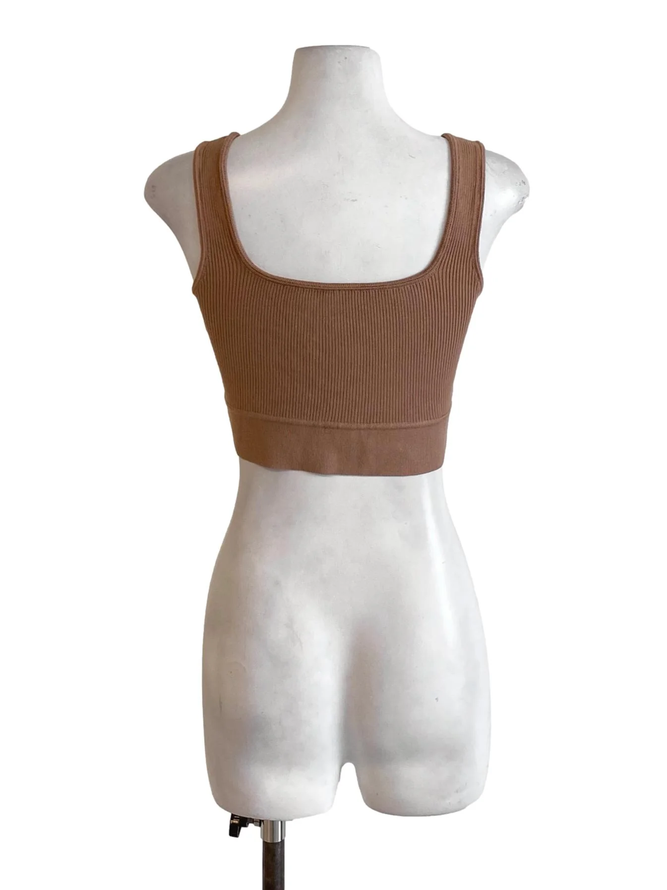 Cedar Brown Knitted Scoop Neck Sleeveless Fit Cropped Top - Image 2