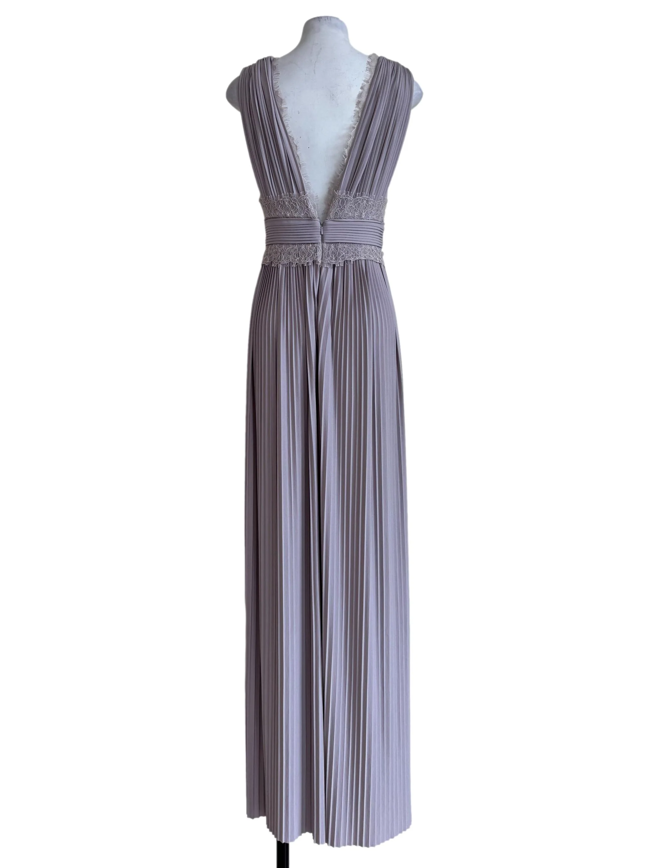 Cement Grey Pelated V Neck Dress - Image 2