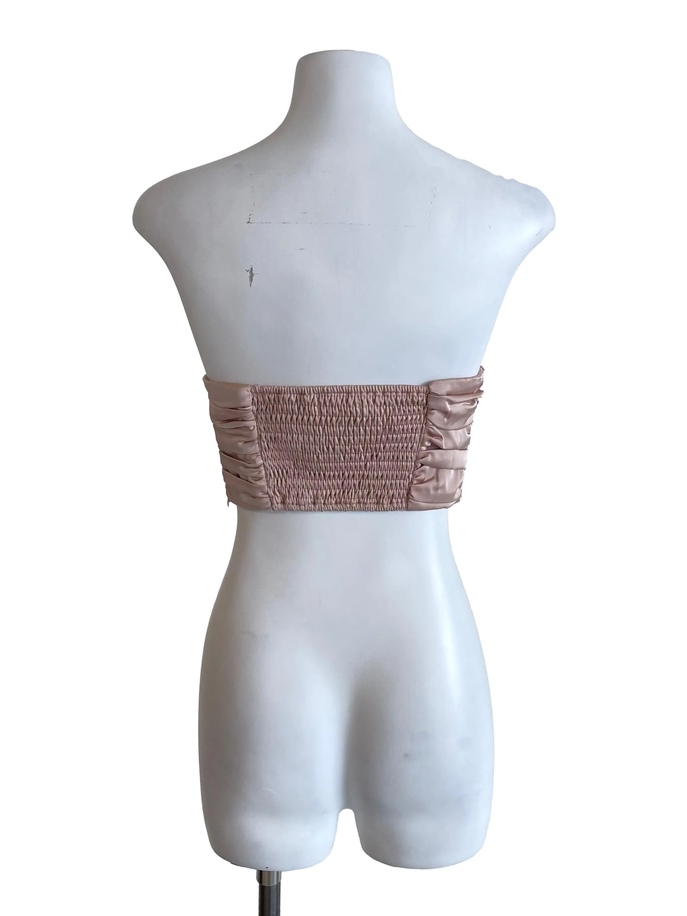 Champagne Nude Draped Satin Strapless Top - Image 2