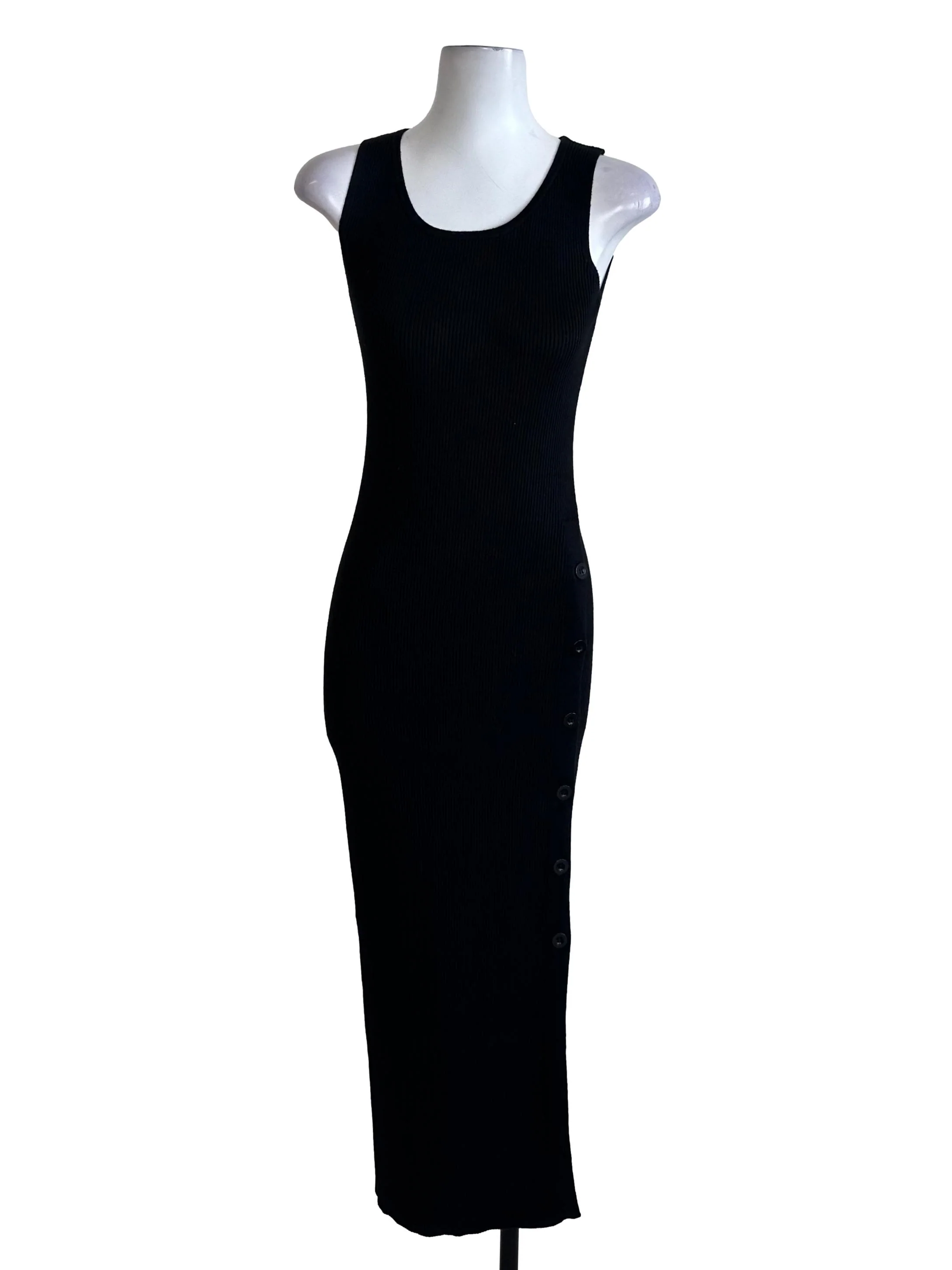 Charcoal Black Knit Side Button Bodycon Dress