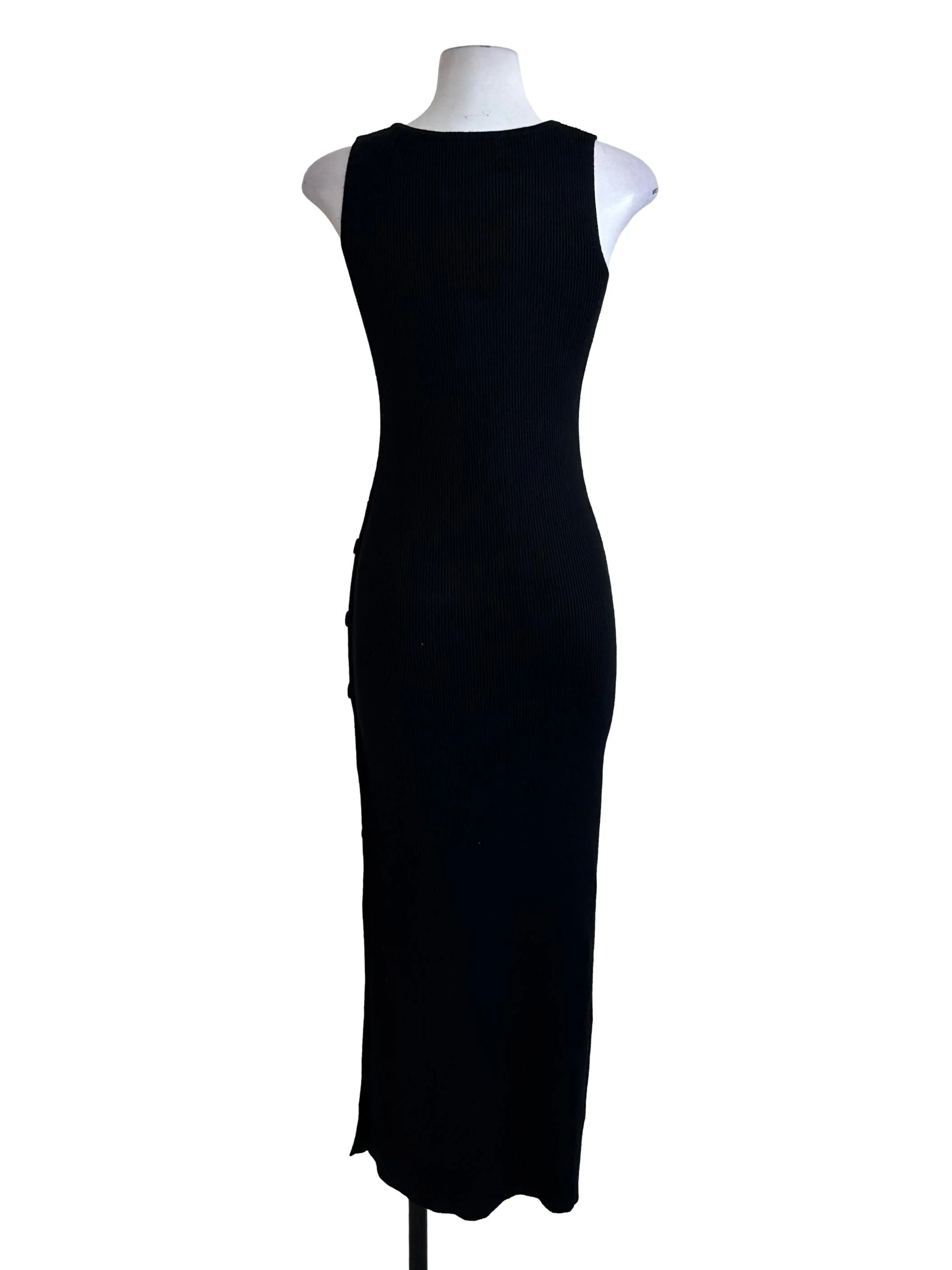 Charcoal Black Knit Side Button Bodycon Dress - Image 2