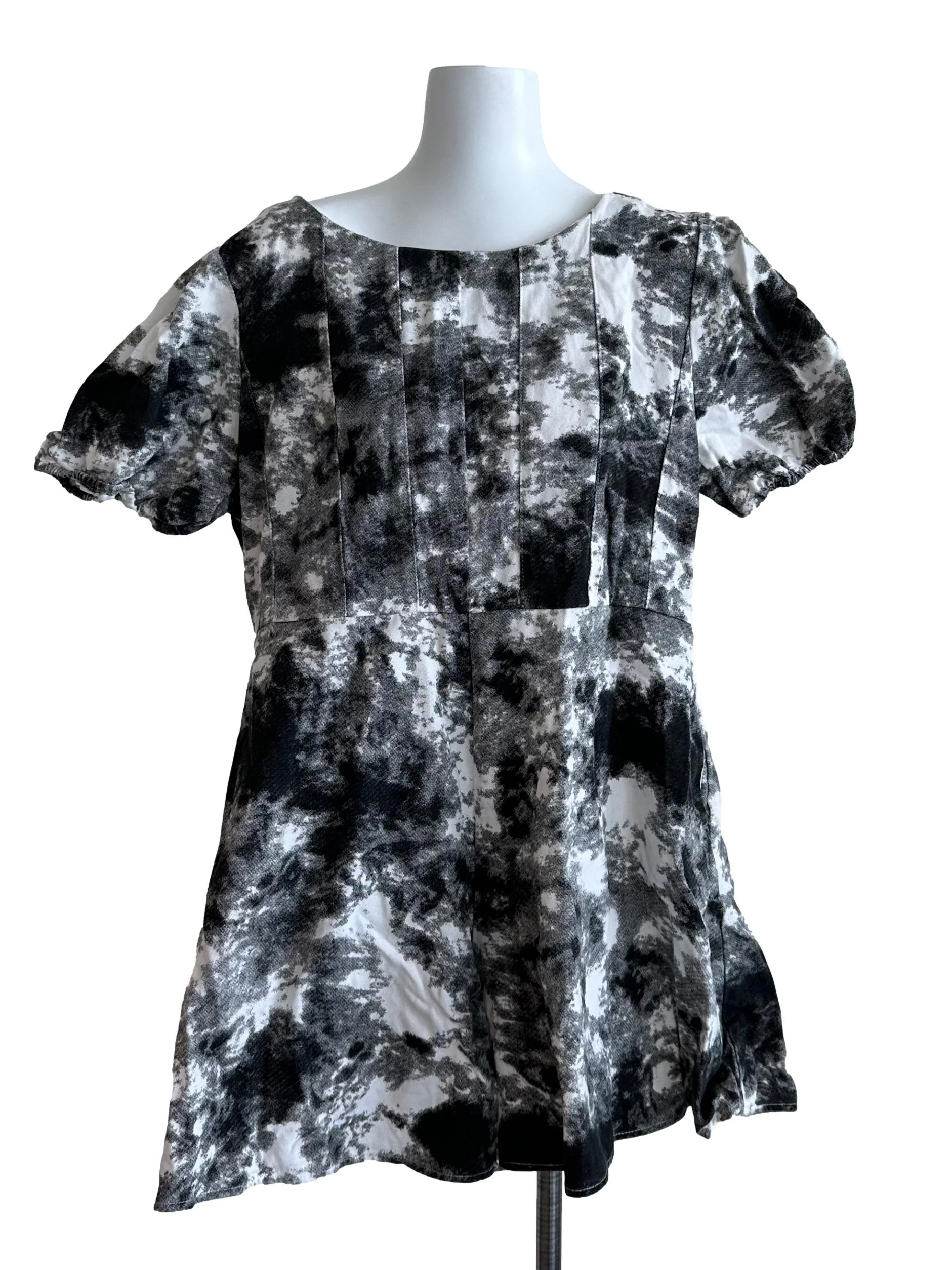 Charcoal Black Pleated Pattern Romper